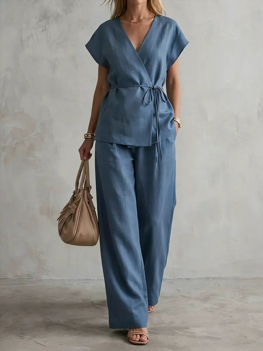 Women's Minimalist Cotton And Linen Wide-leg Pants Set