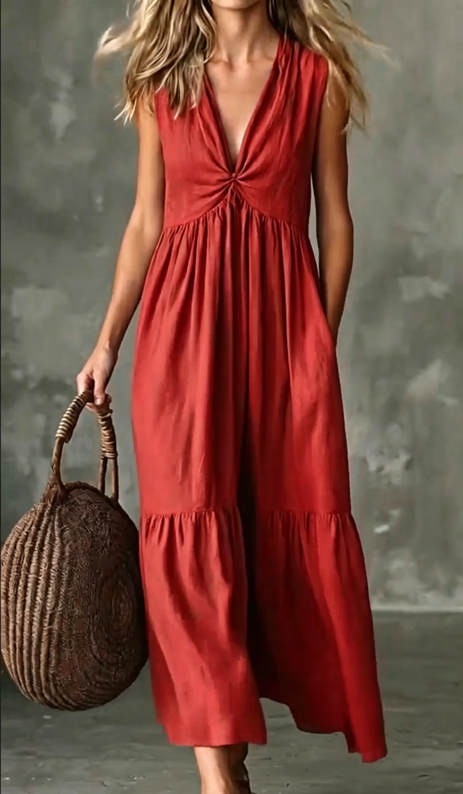 🌿New Linen🔥 Sleeveless Flowy Long Dress