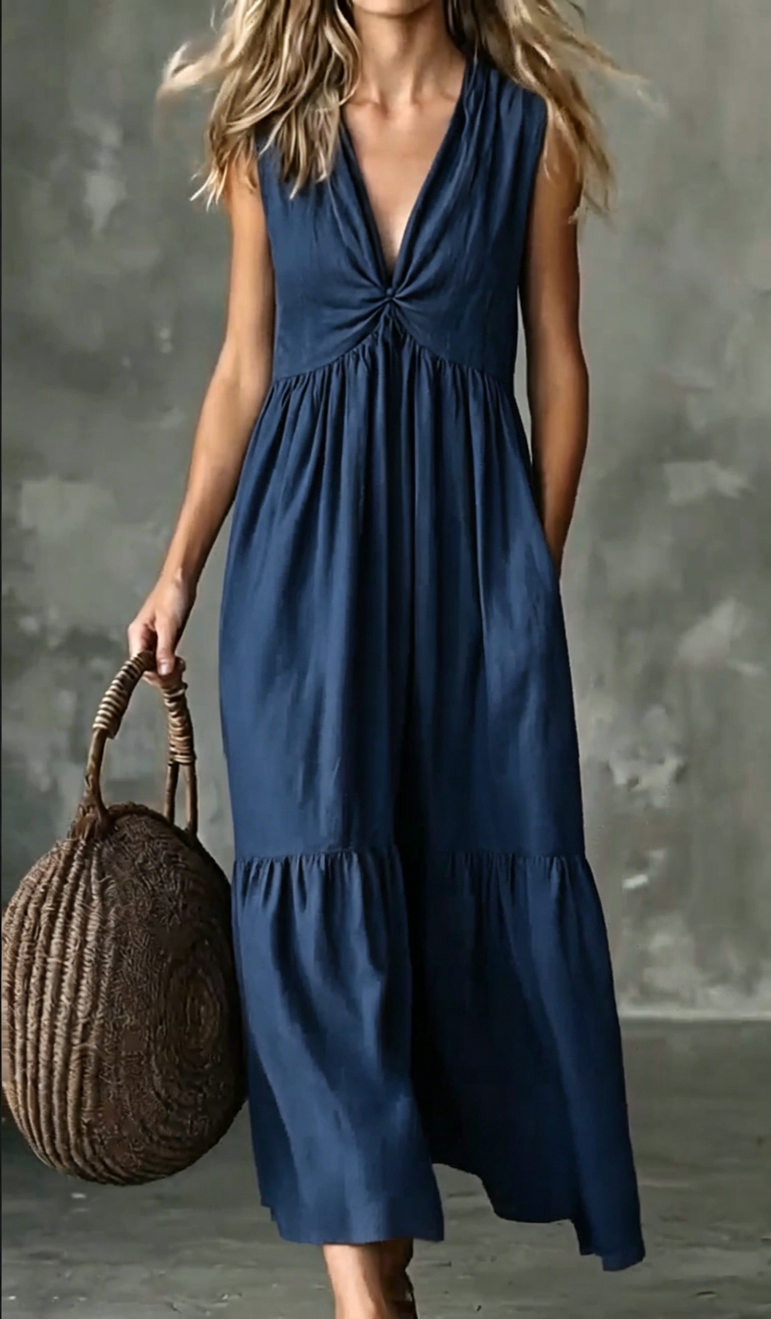 🌿New Linen🔥 Sleeveless Flowy Long Dress