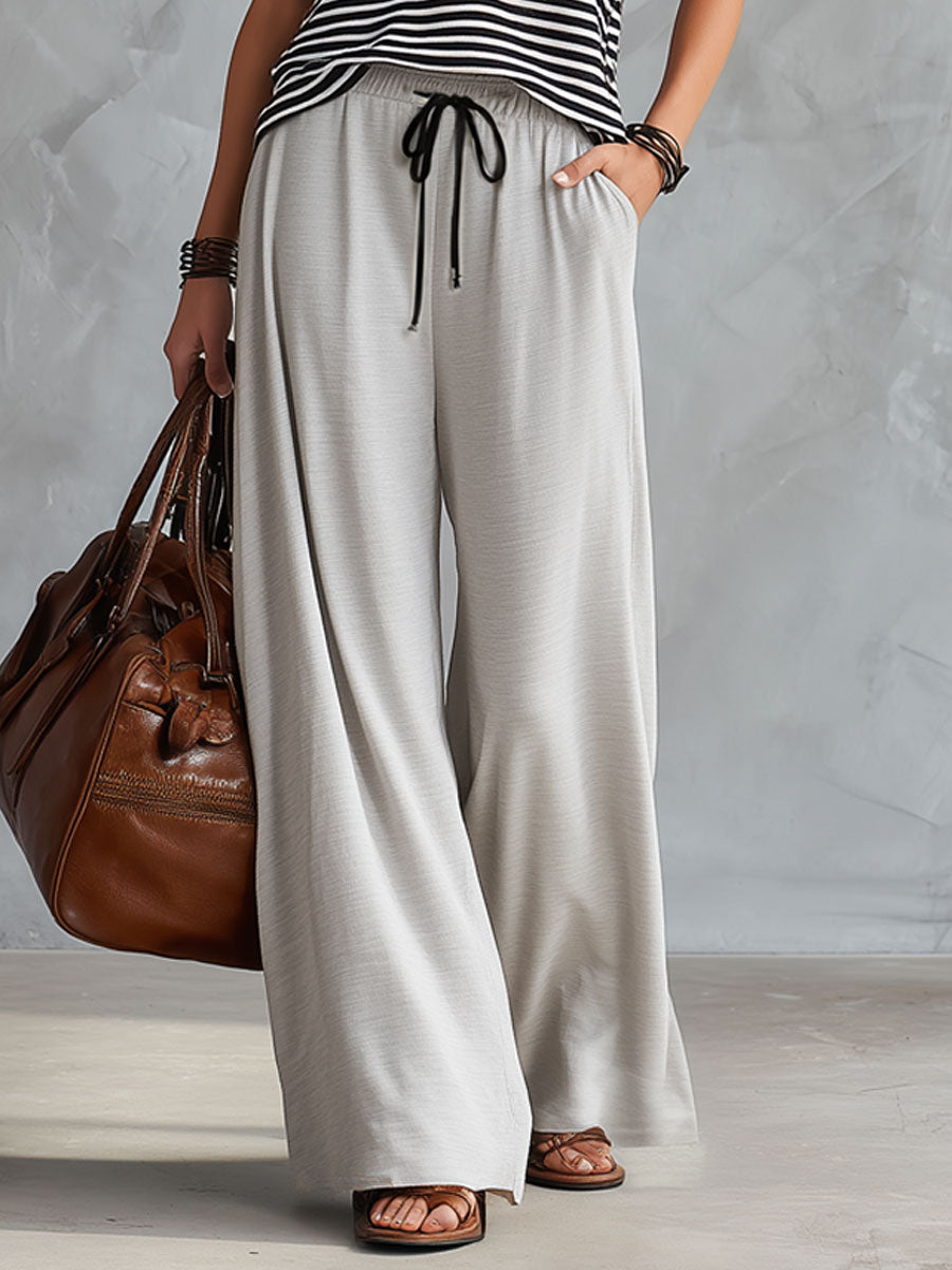 Sporty Retro Gray Wide-leg Pants