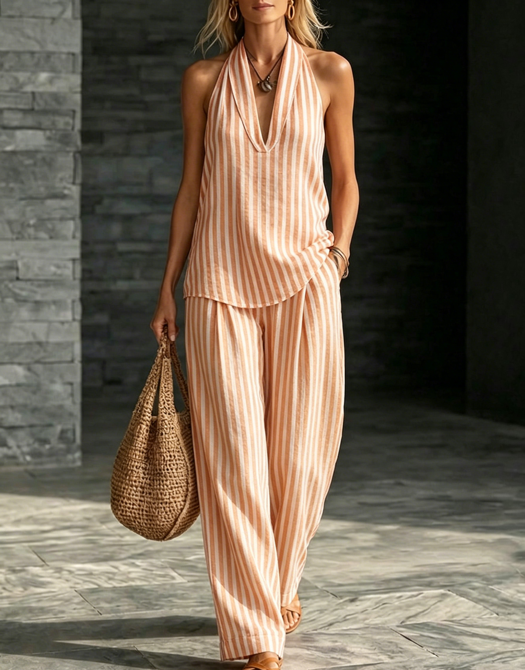 New Arrivals🔥Cozy Striped Cotton-linen Two-piece Set