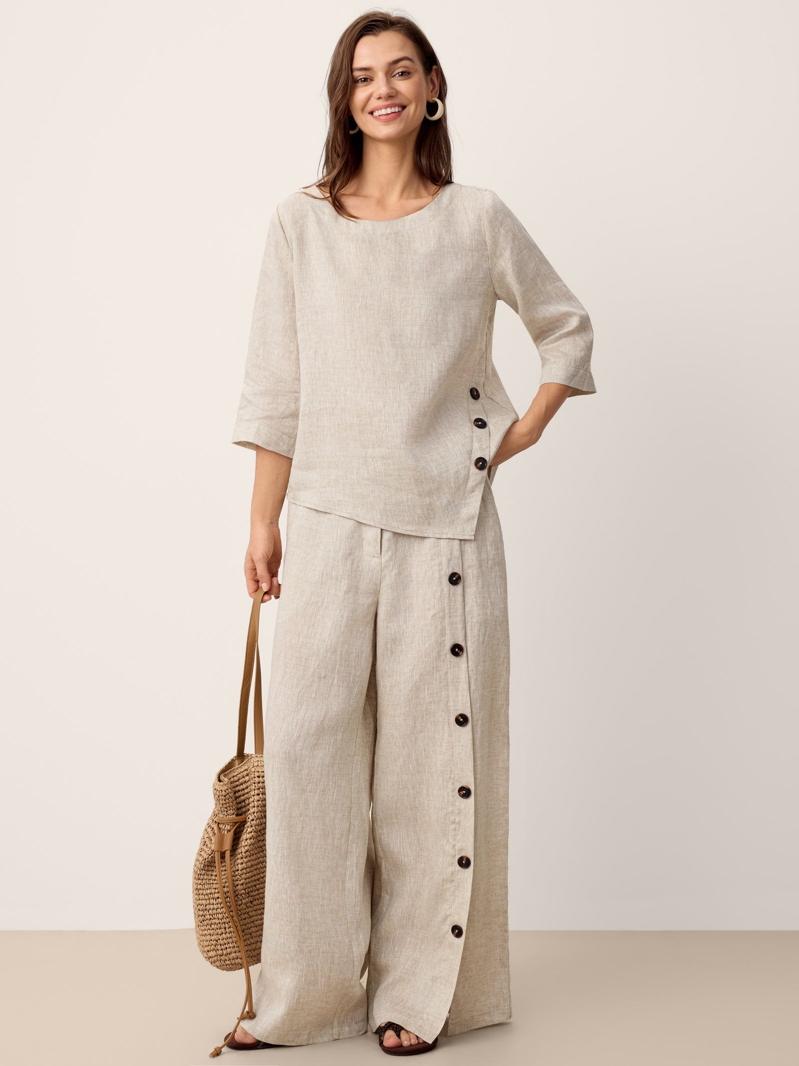 Casual two-piece set: linen cotton top and trousers – create a stylish look in 5 seconds