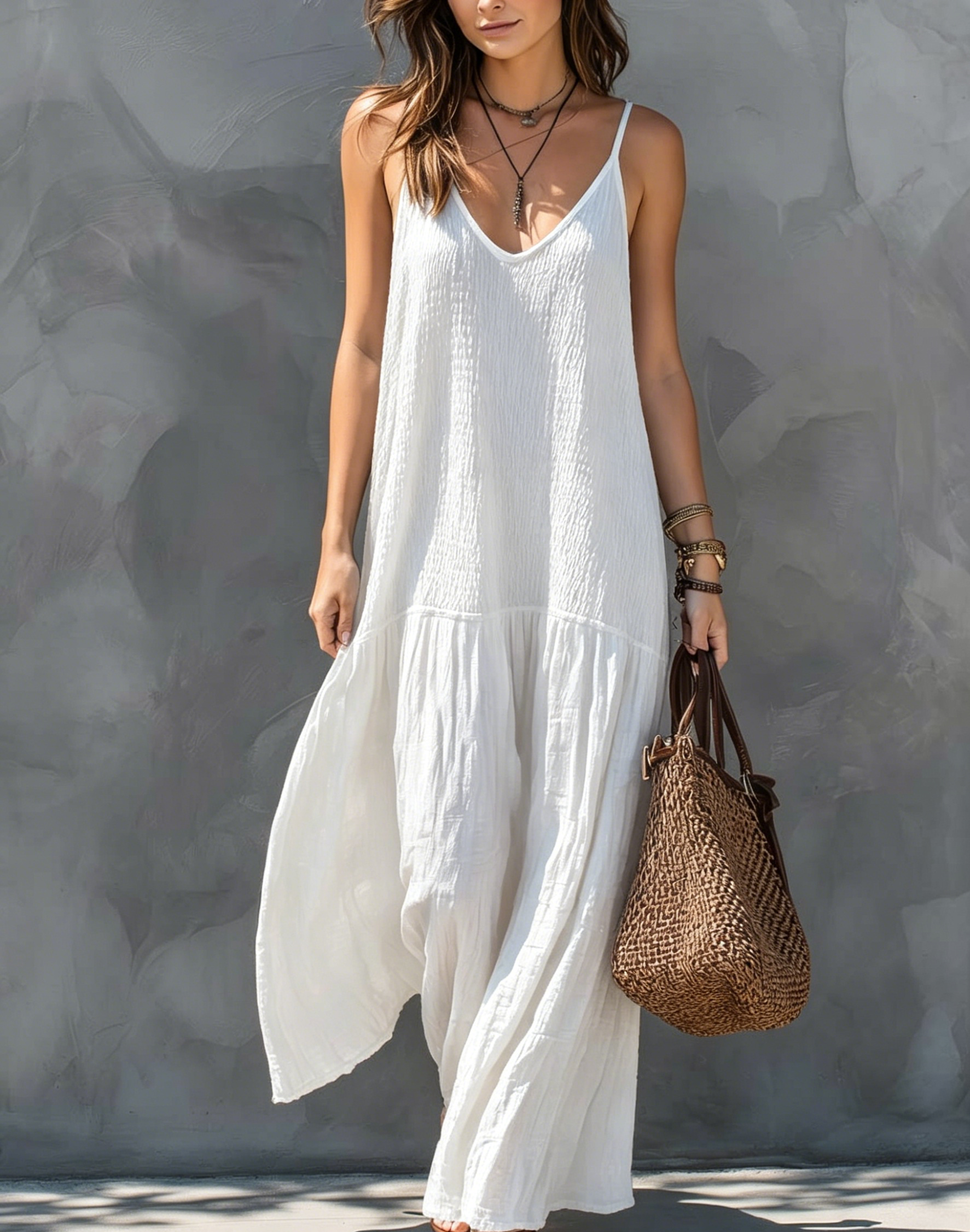 Bohemian Patchwork Cotton Linen Maxi Dress