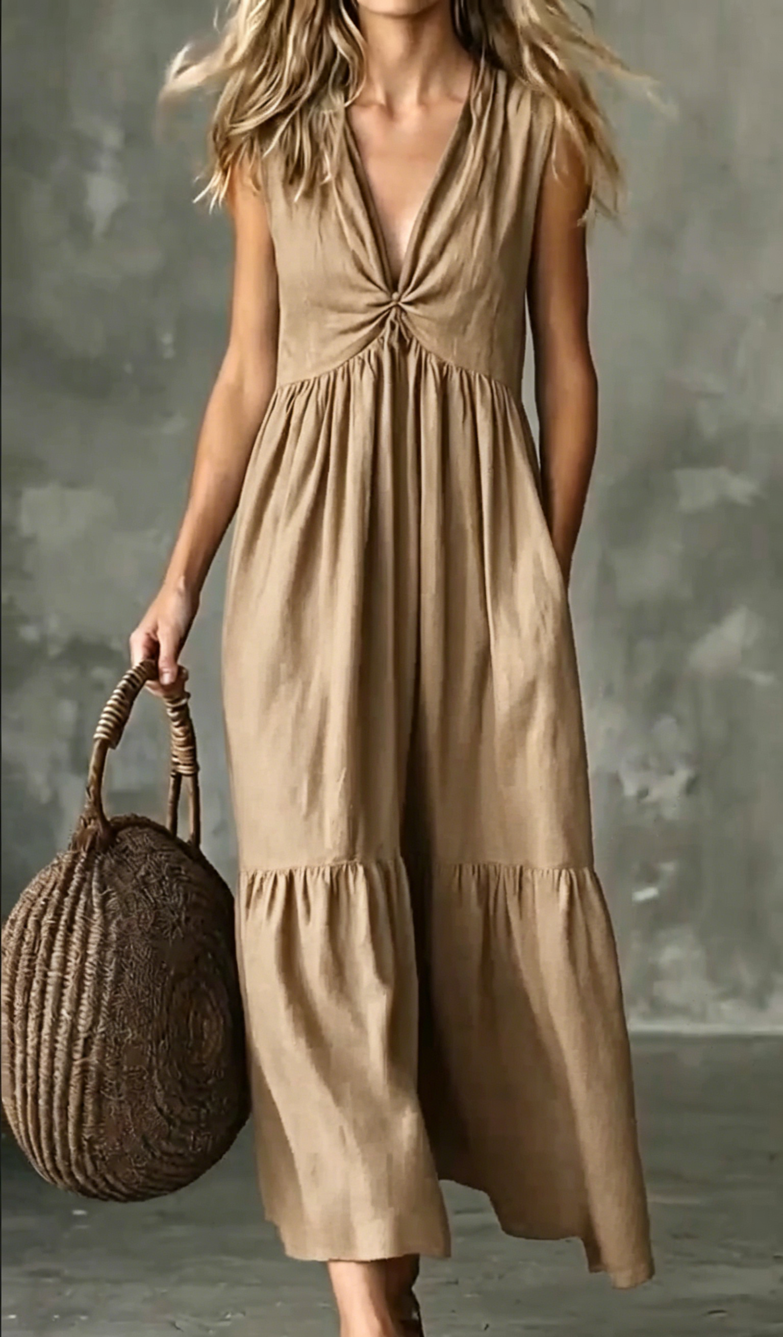 🌿New Linen🔥 Sleeveless Flowy Long Dress