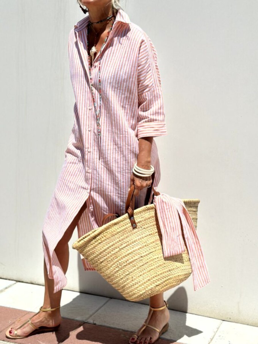 🎁This Week's Special Price $32.99💥Classic Striped Lace-Up Shirt Dress