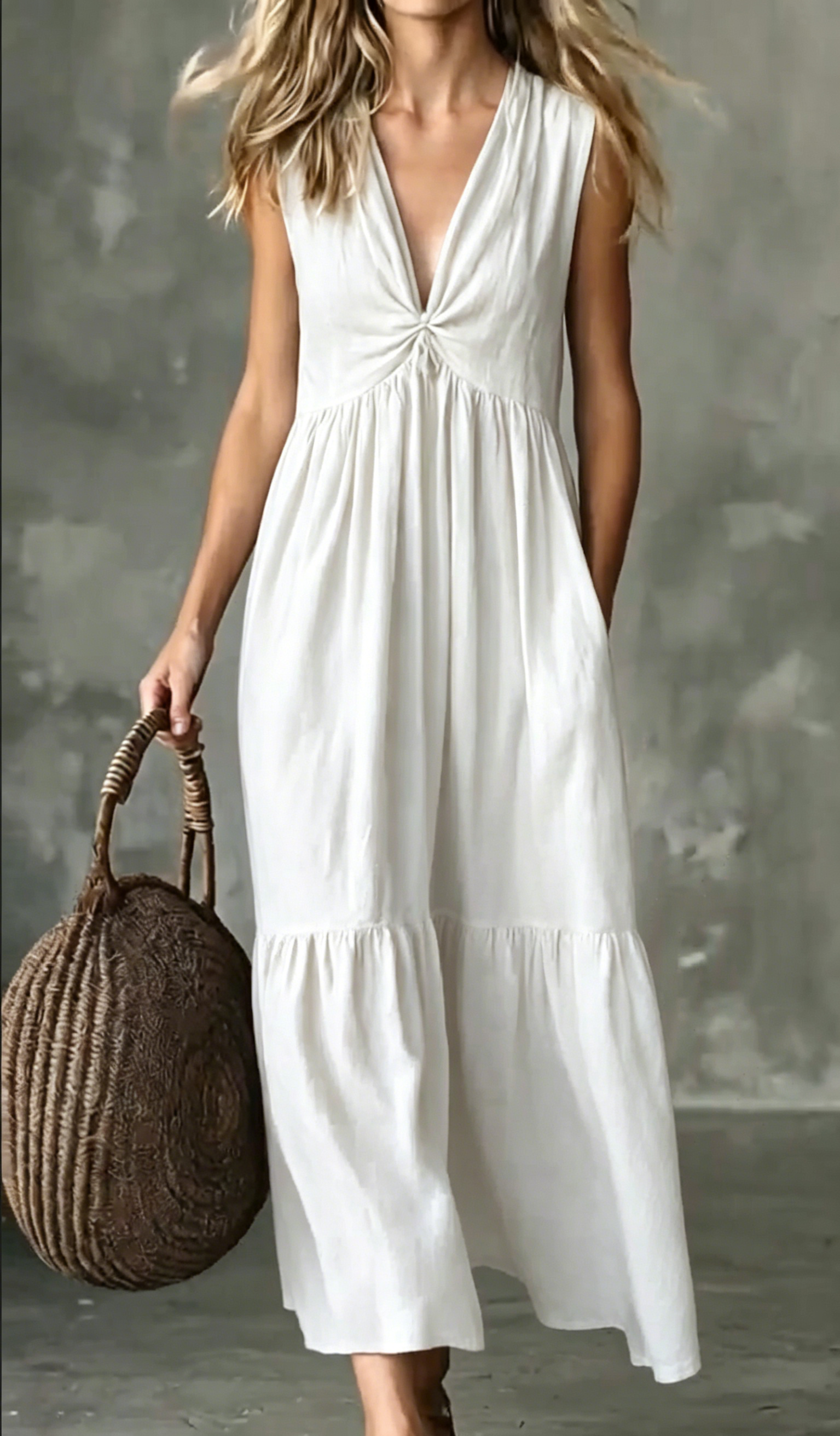 🌿New Linen🔥 Sleeveless Flowy Long Dress