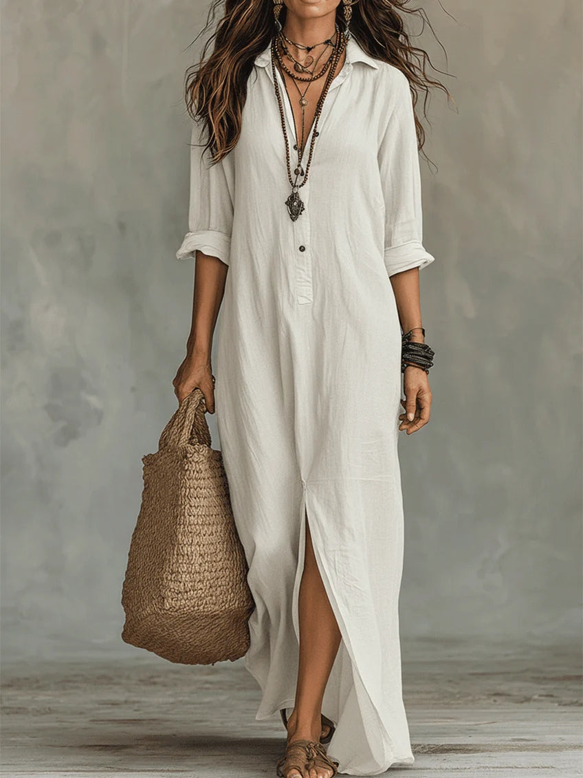 🌿New Linen🔥 Flowy Maxi Dress with Front Buttons