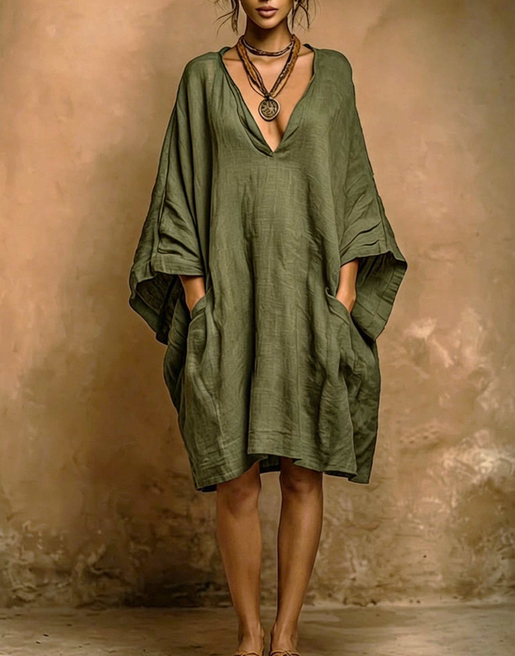 Loose-fit Casual Linen And Cotton Dress