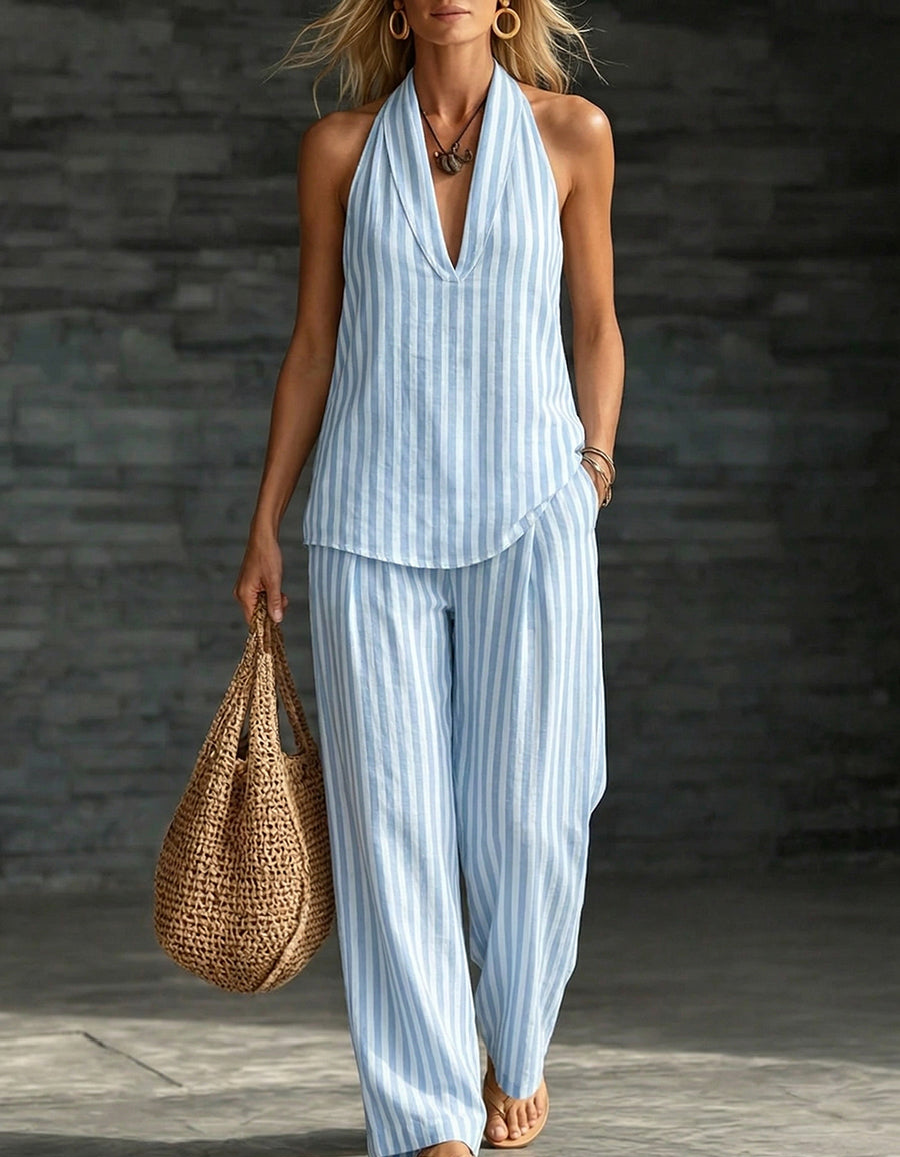 New Arrivals🔥Cozy Striped Cotton-linen Two-piece Set