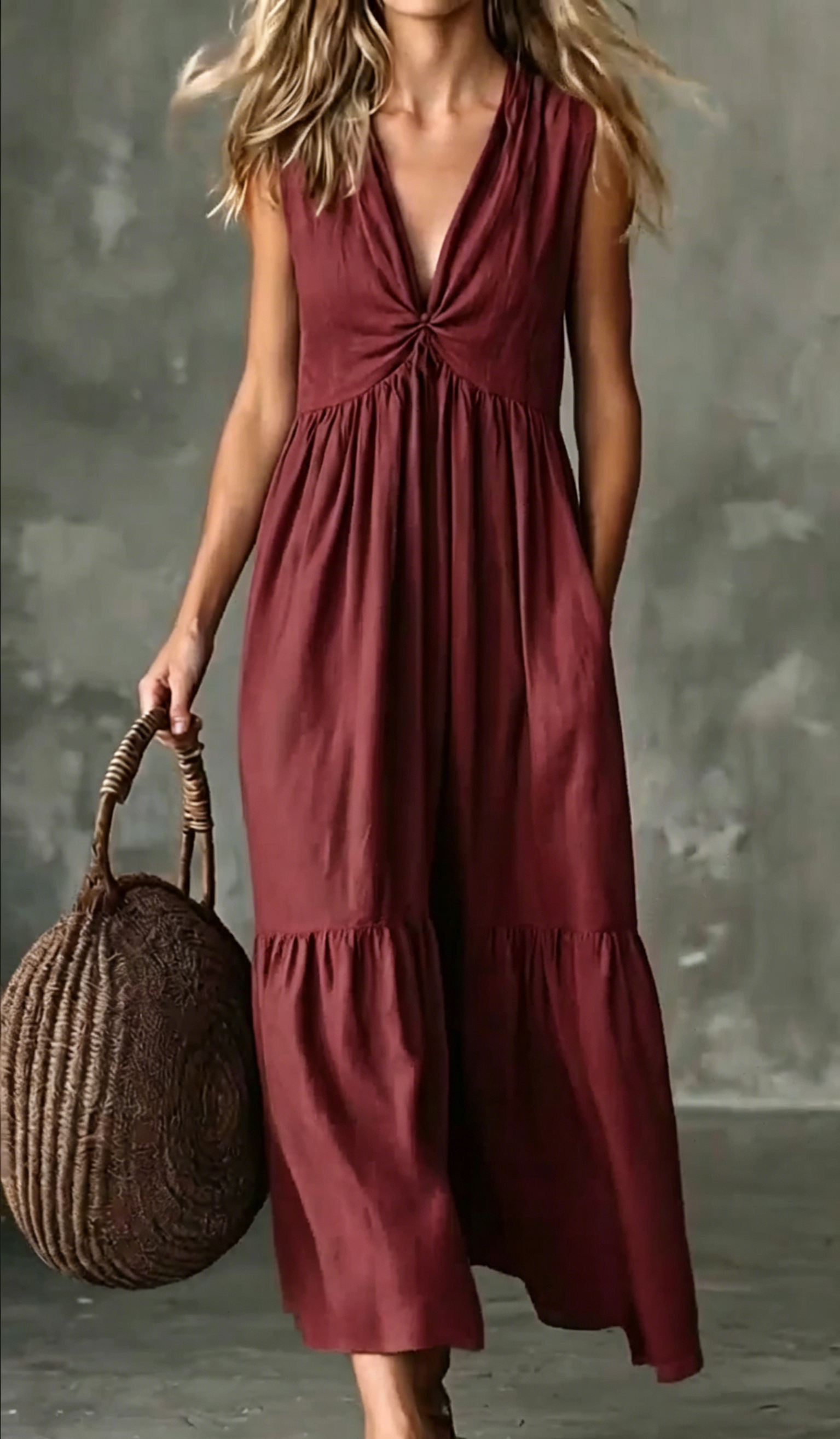 🌿New Linen🔥 Sleeveless Flowy Long Dress