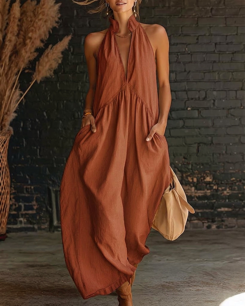 Cotton Sleeveless Maxi Dress With High Neck