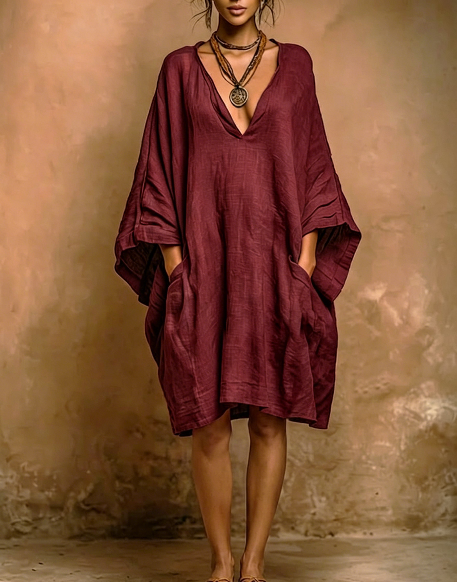 Loose-fit Casual Linen And Cotton Dress