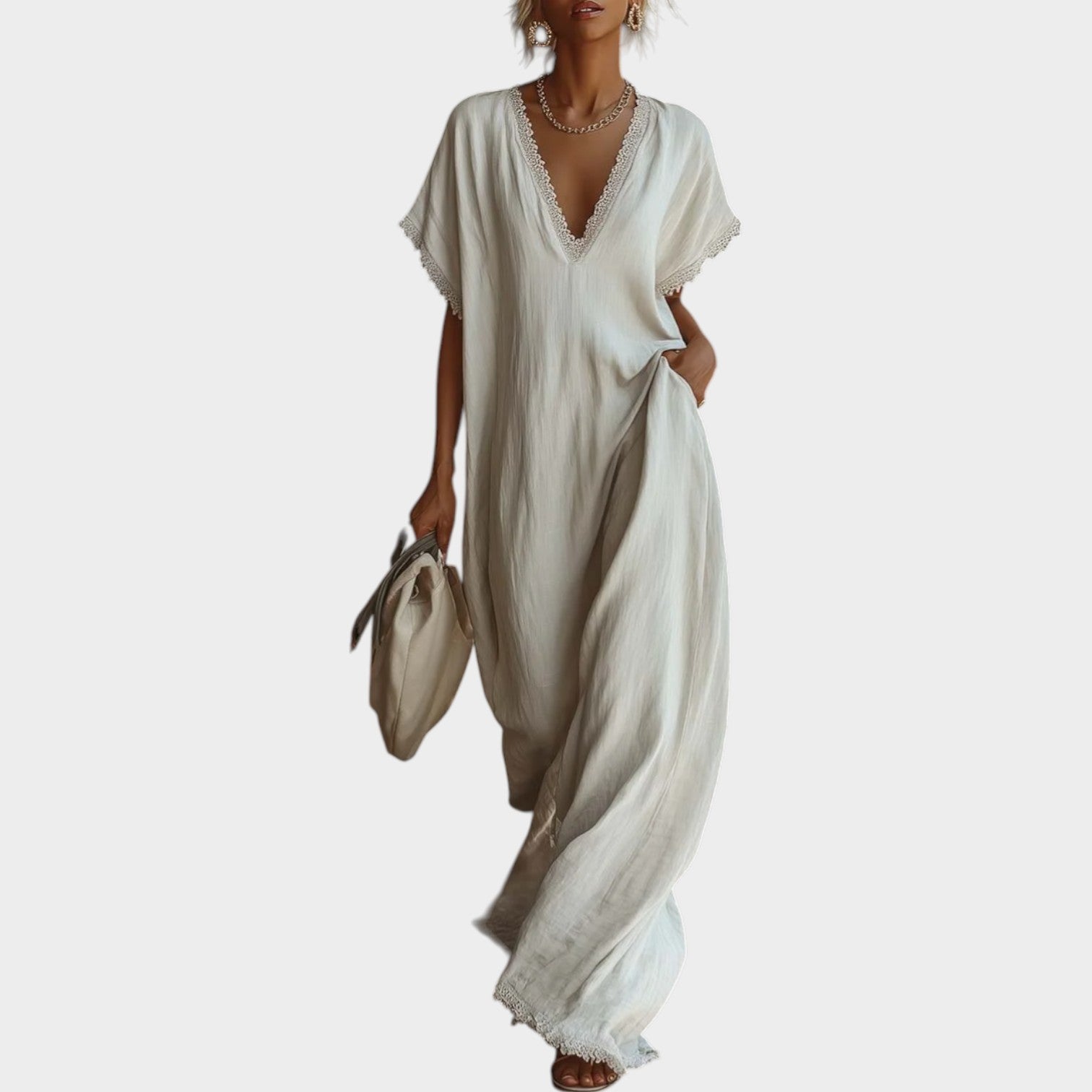 🌿New Linen🔥Deep V-Neck Maxi Dress
