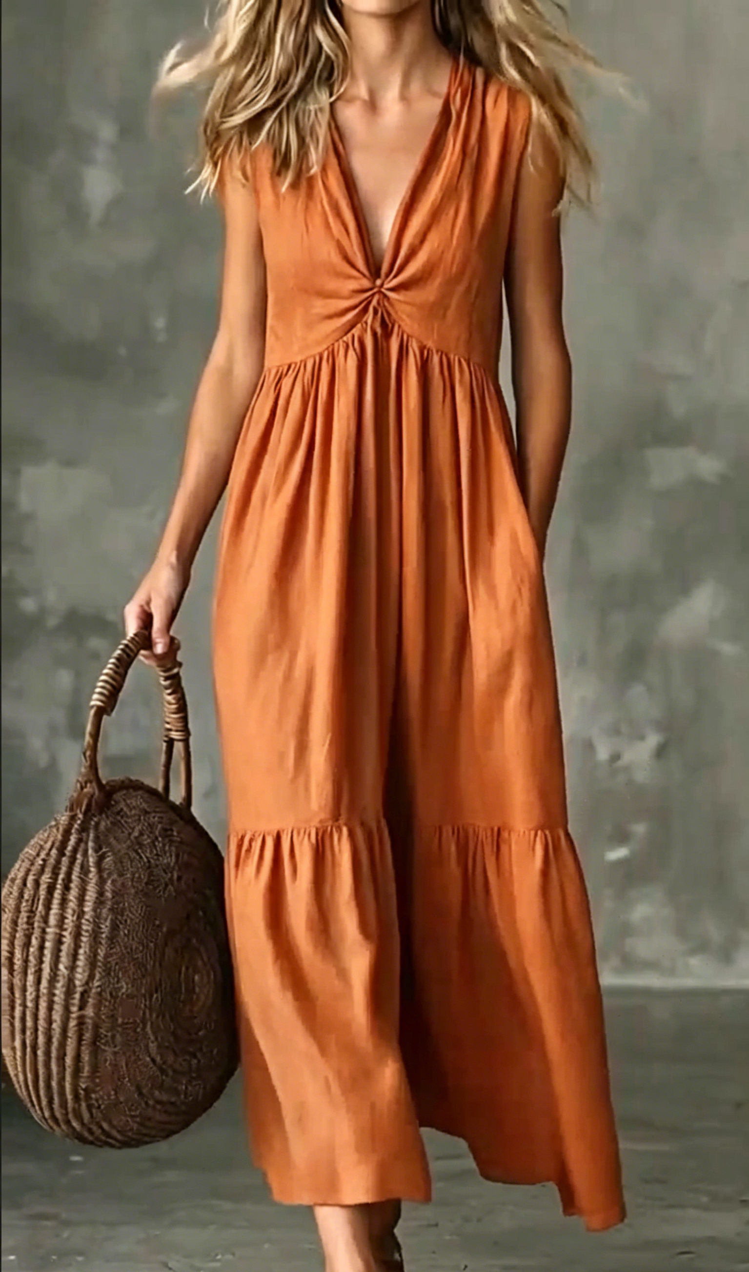 🌿New Linen🔥 Sleeveless Flowy Long Dress