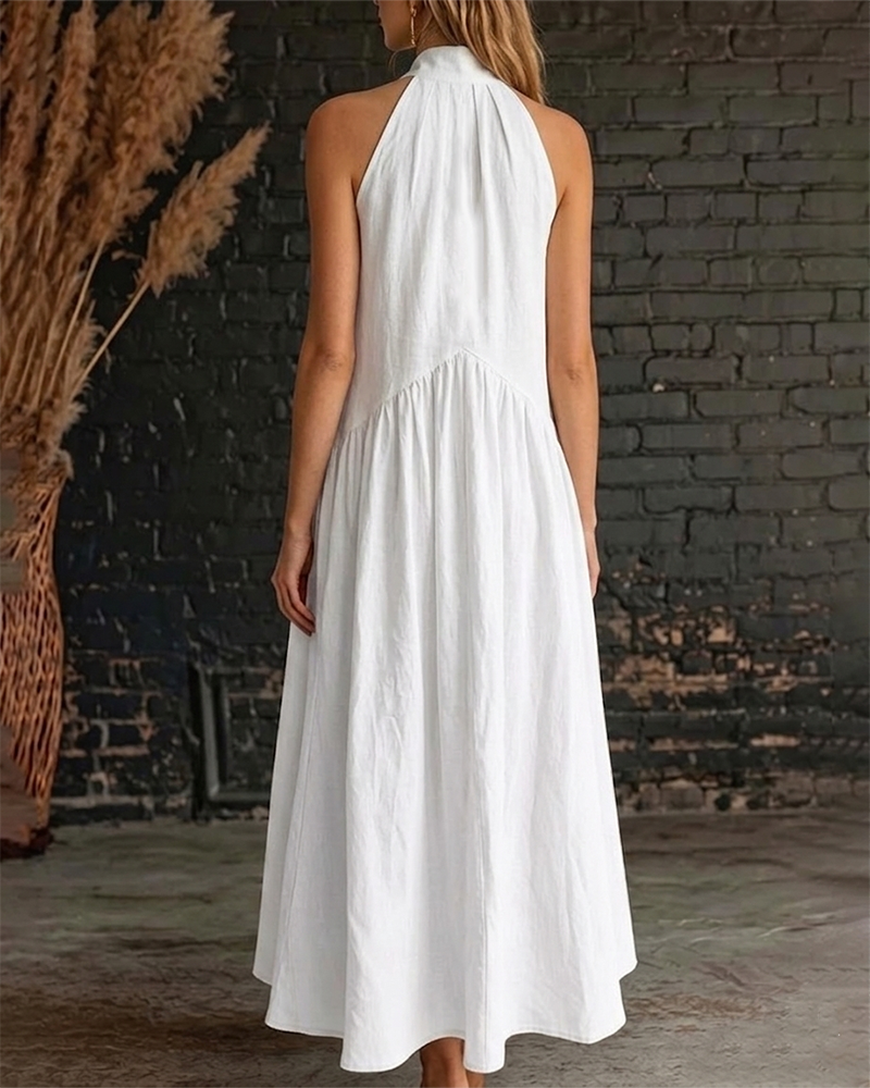 Cotton Sleeveless Maxi Dress With High Neck