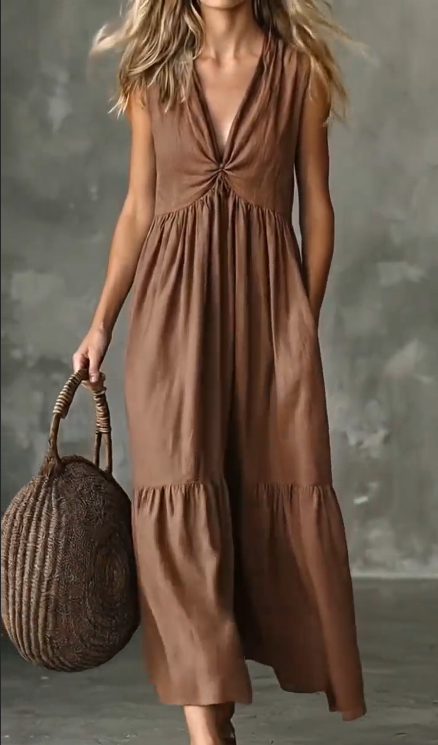 🌿New Linen🔥 Sleeveless Flowy Long Dress