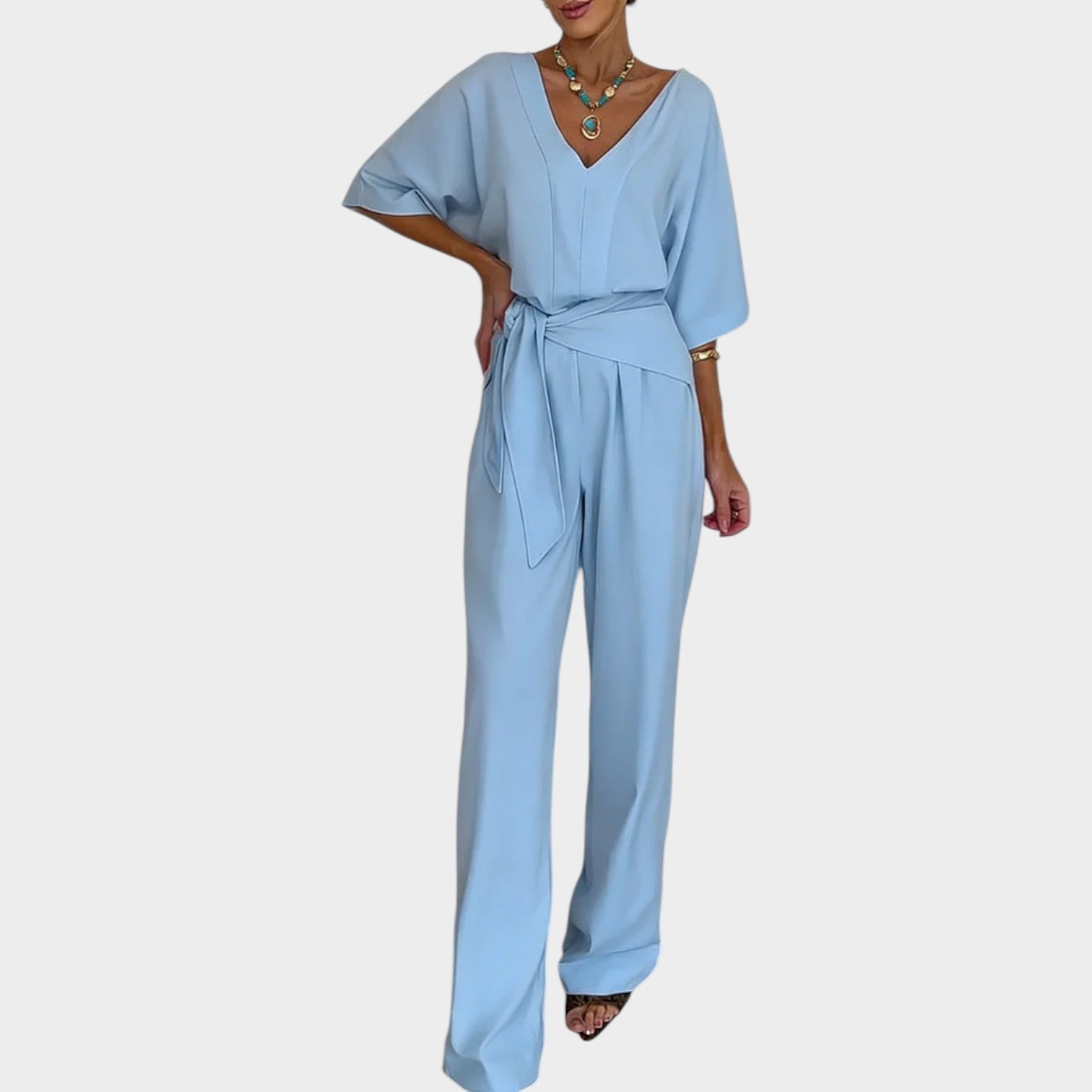V-Neck Belted Jumpsuit