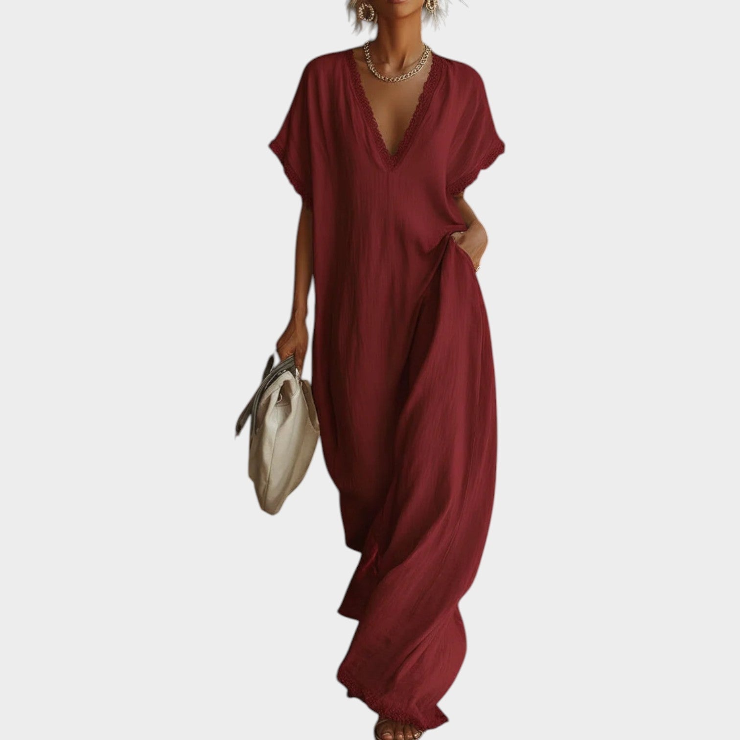 🌿New Linen🔥Deep V-Neck Maxi Dress