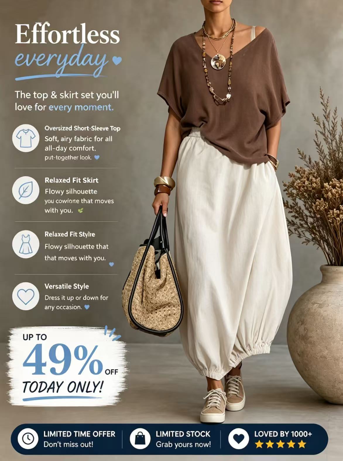 🌿Comfortable Set | Casual Linen BlendTop & Skirt Set