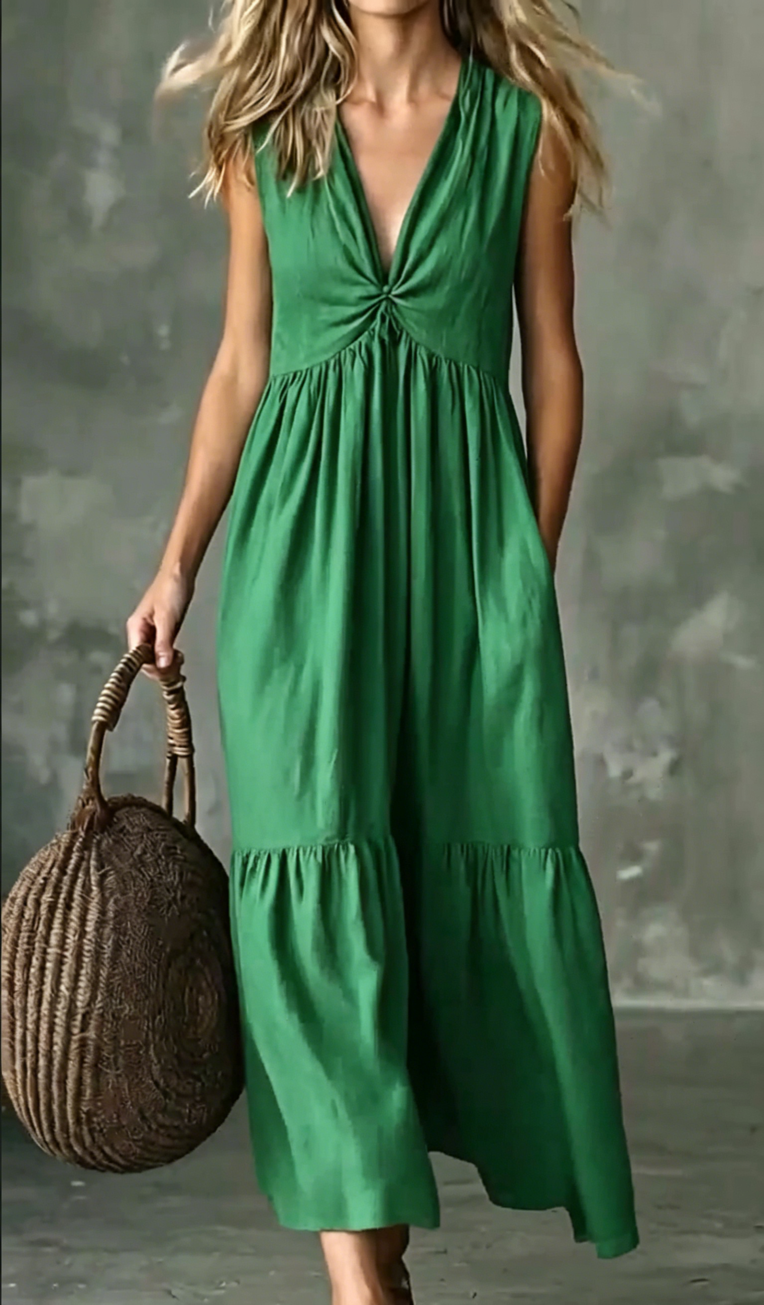 🌿New Linen🔥 Sleeveless Flowy Long Dress