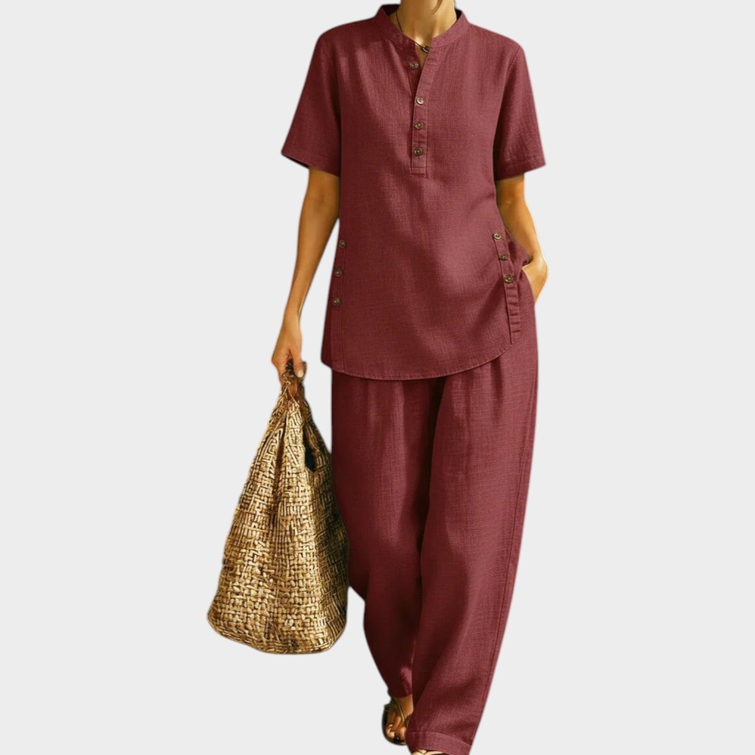 🌿New Linen🔥Chic Button-Detail Linen Set