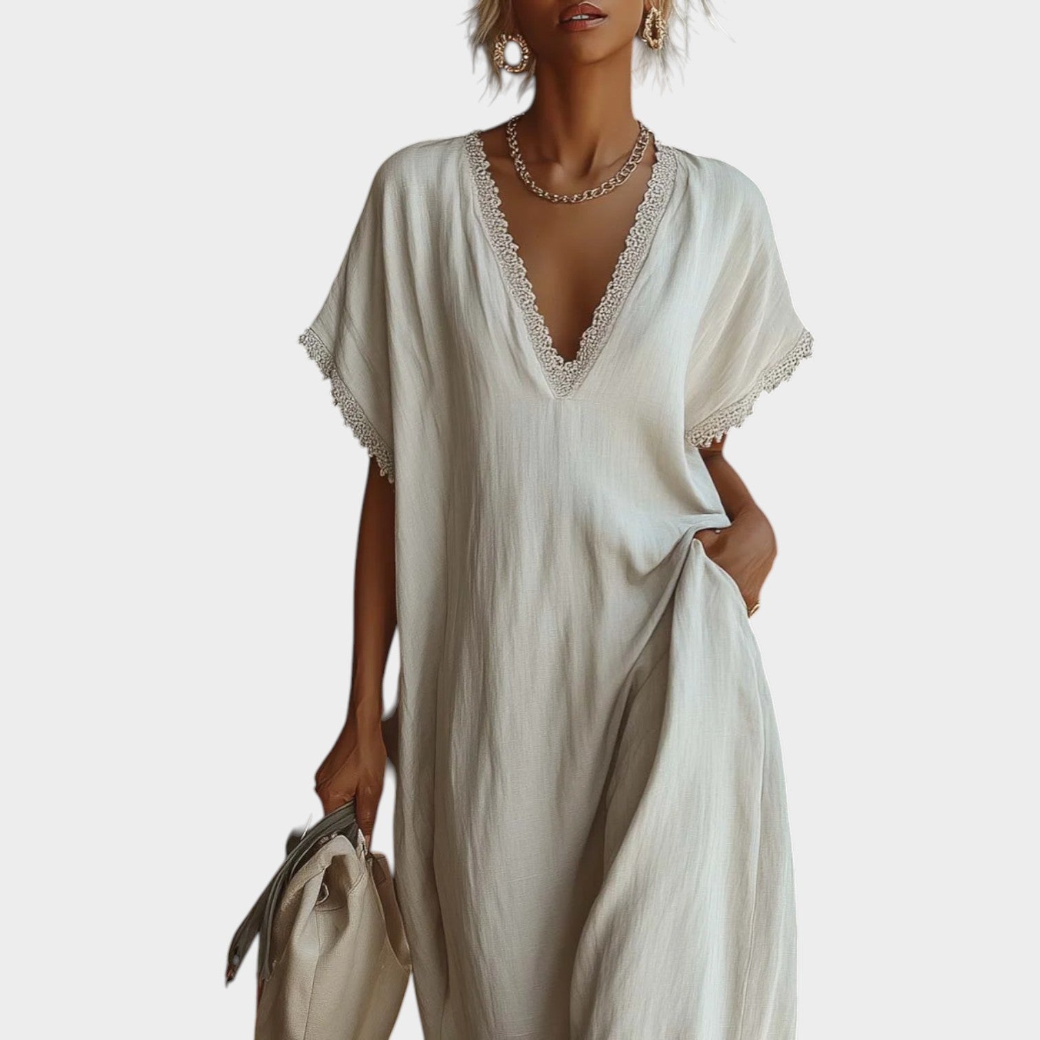 🌿New Linen🔥Deep V-Neck Maxi Dress