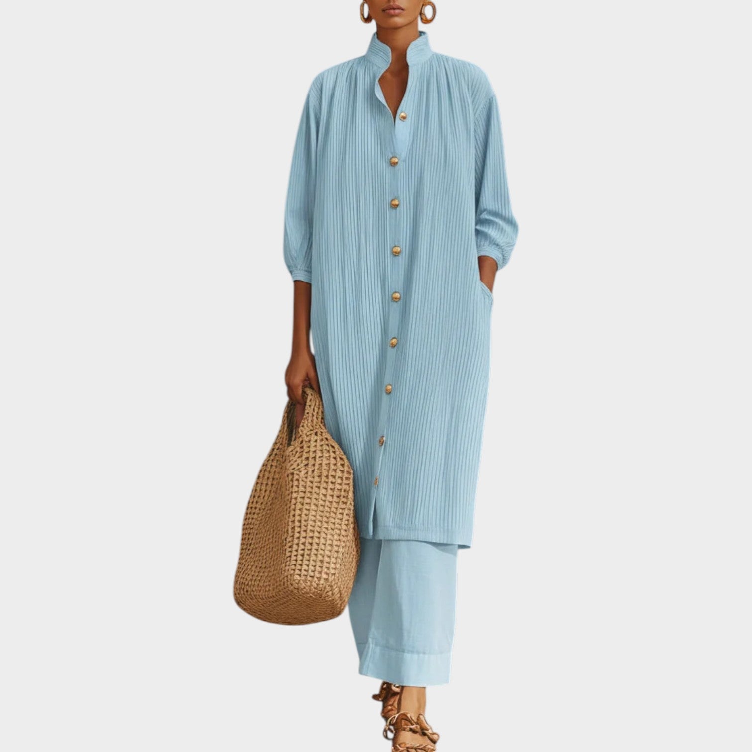 Button‑Down Tunic and Wide‑Leg Pant Set