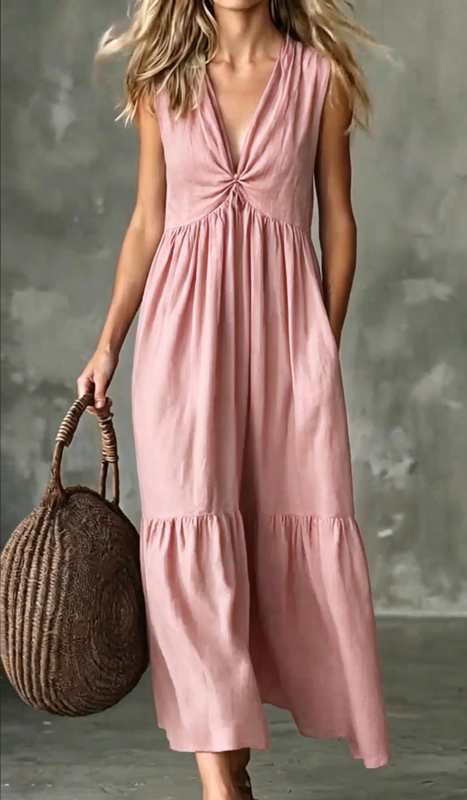 🌿New Linen🔥 Sleeveless Flowy Long Dress