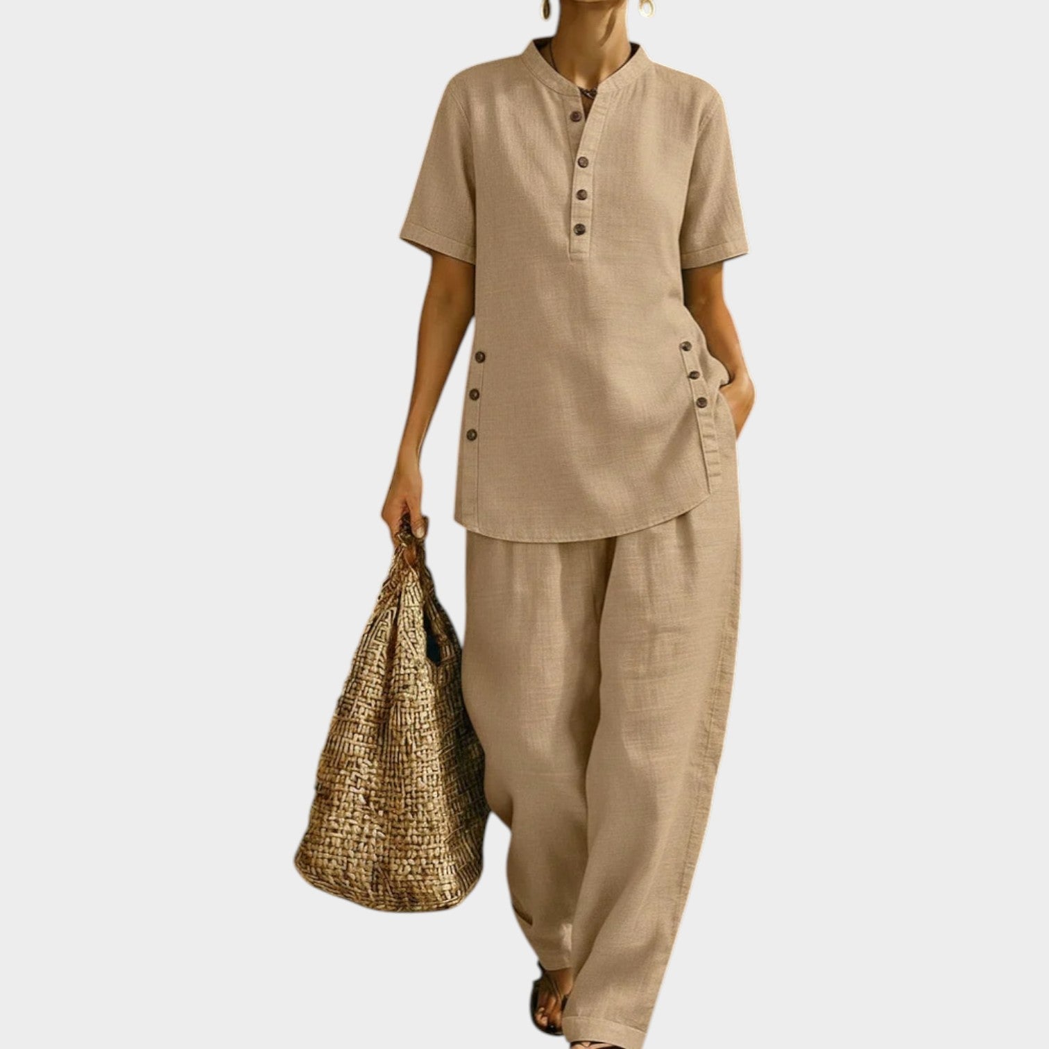 🌿New Linen🔥Chic Button-Detail Linen Set
