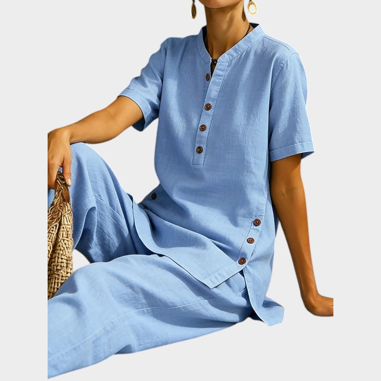🌿New Linen🔥Chic Button-Detail Linen Set