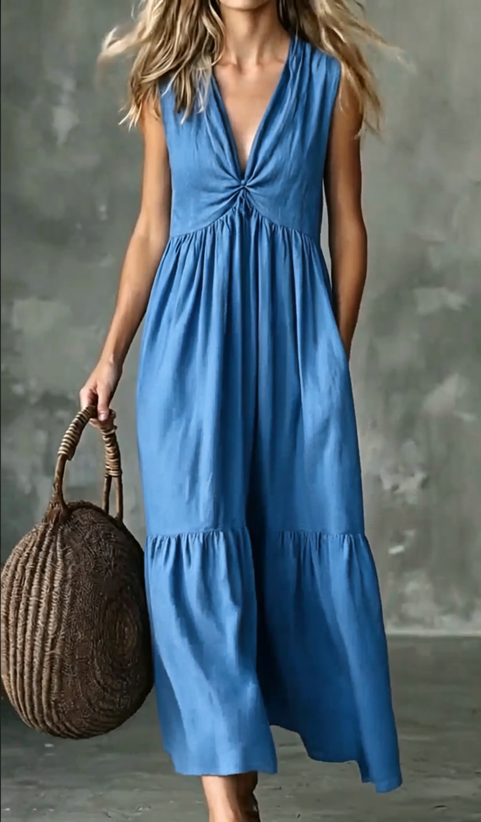 🌿New Linen🔥 Sleeveless Flowy Long Dress