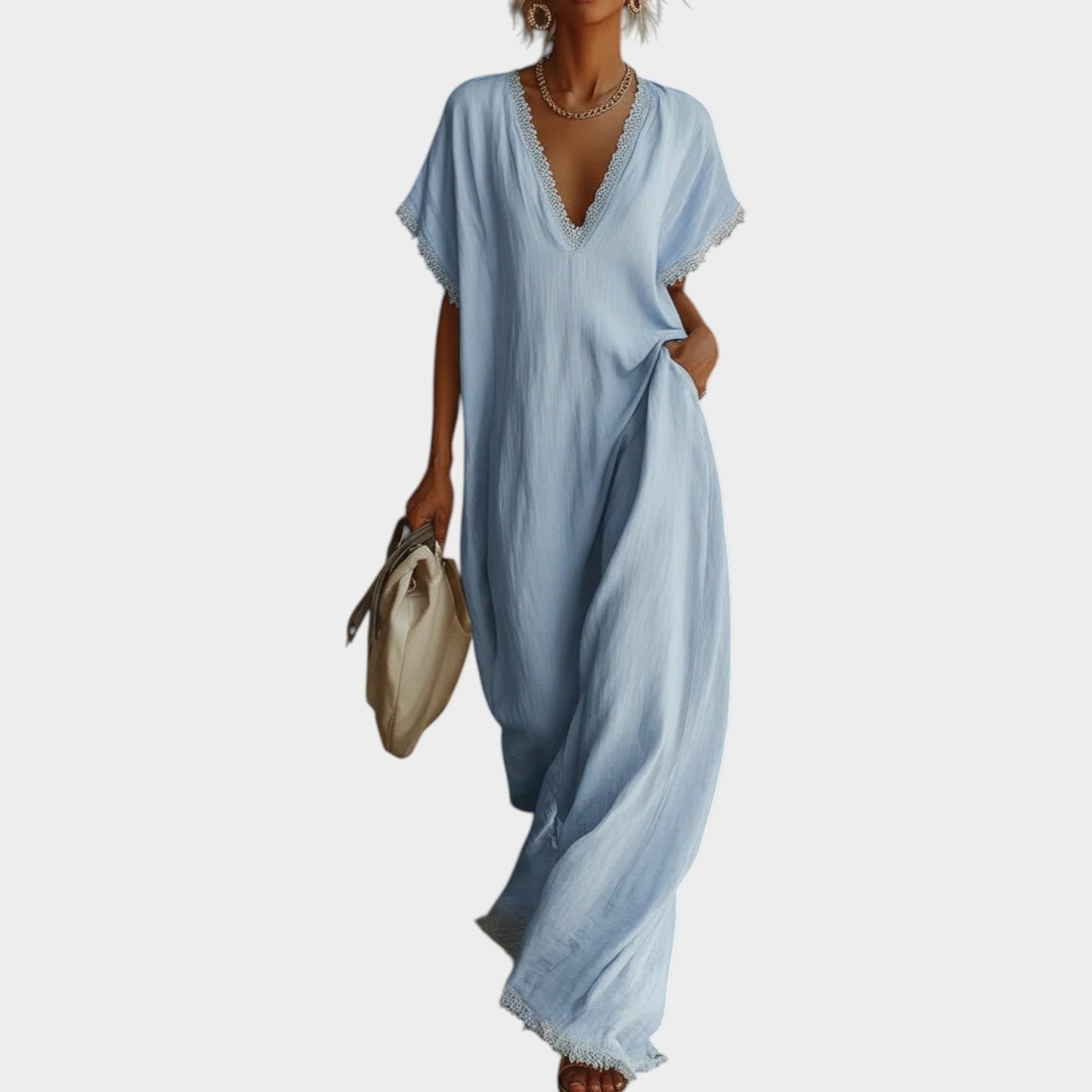 🌿New Linen🔥Deep V-Neck Maxi Dress
