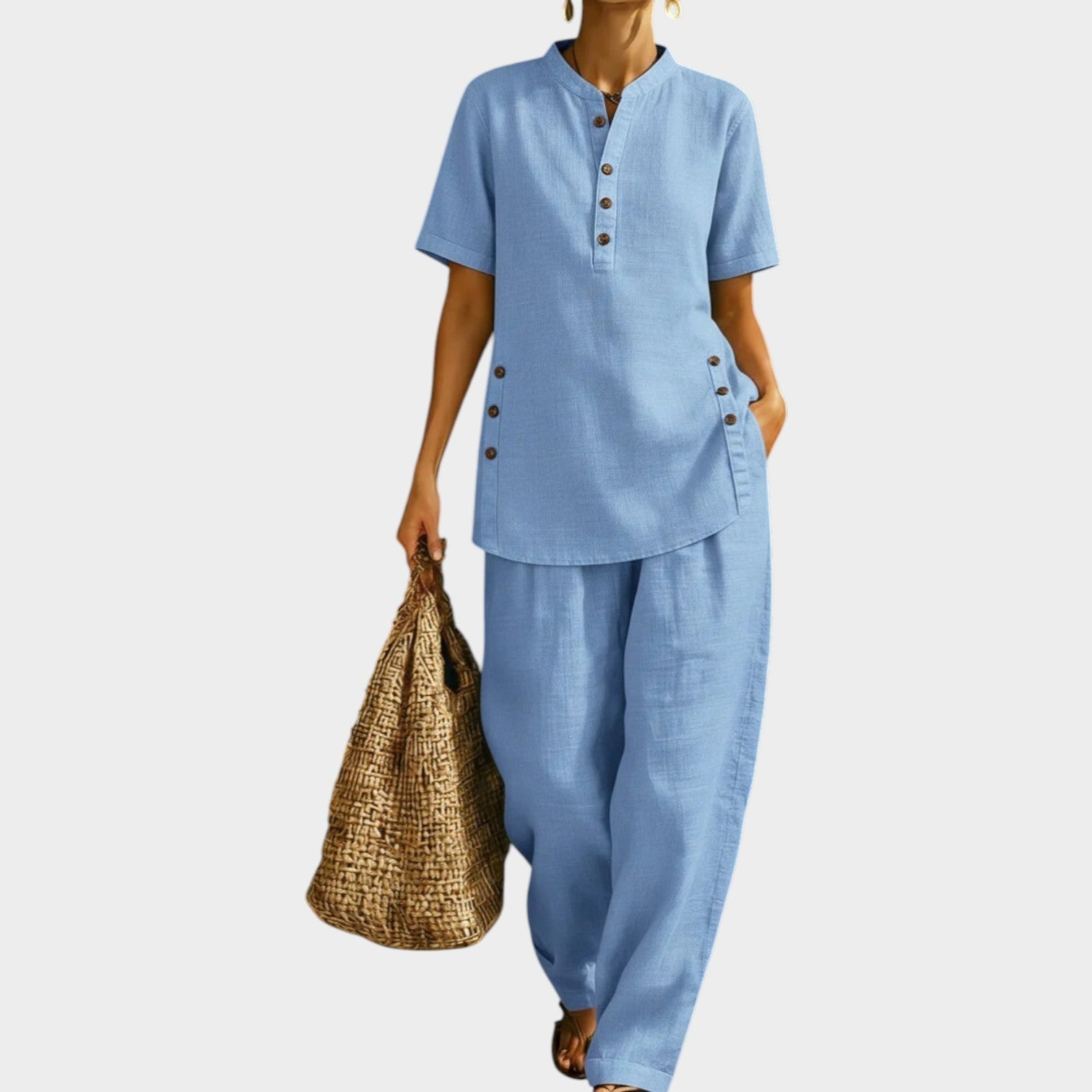 🌿New Linen🔥Chic Button-Detail Linen Set