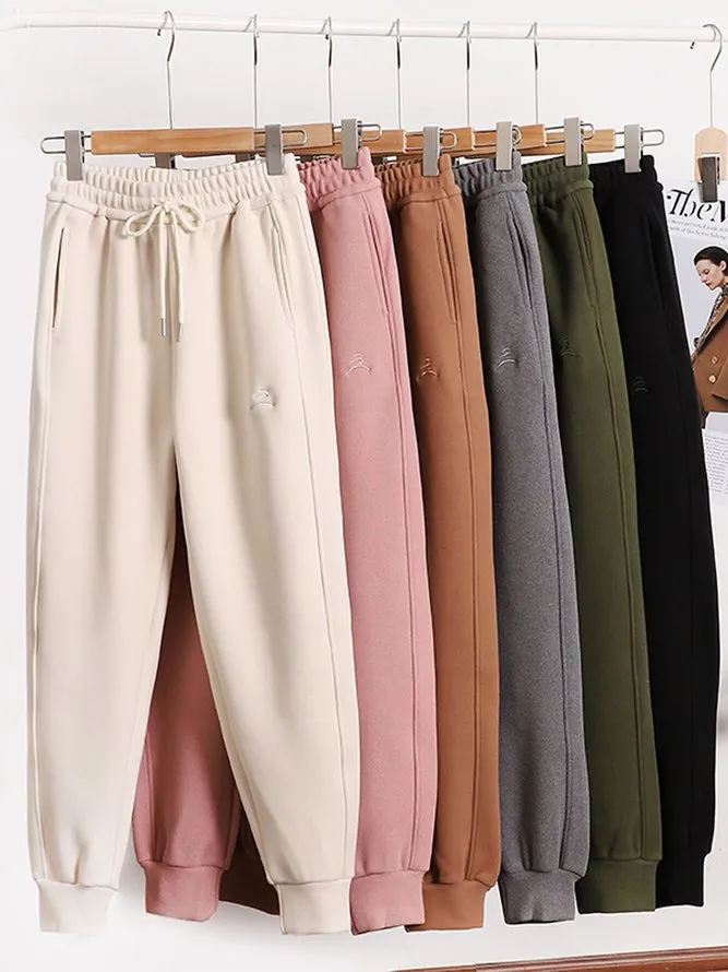 Women Solid Color Loose Thick Casual Sweatpants