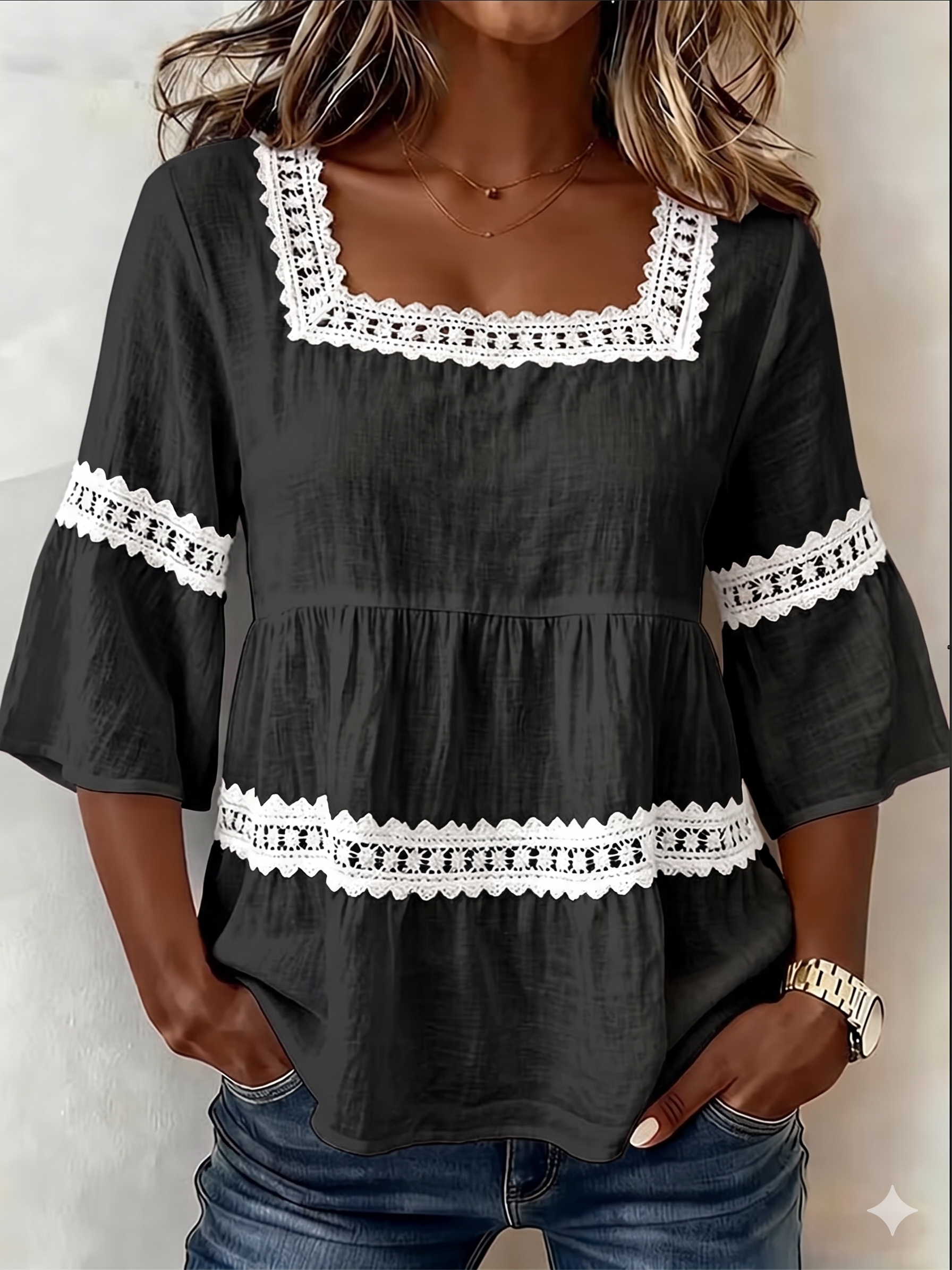 🔥 Women’s Boho Lace Trim Babydoll Blouse