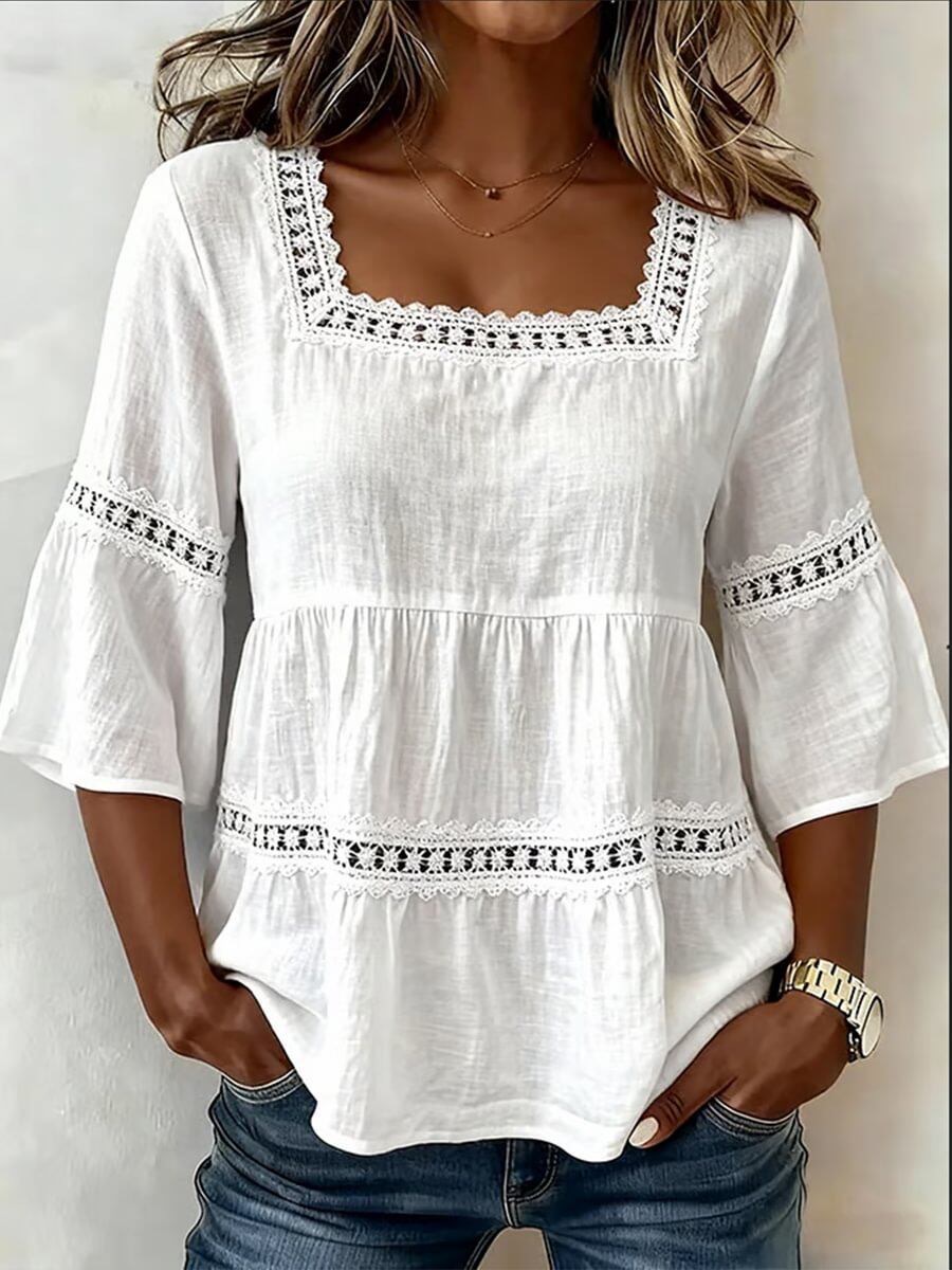 🔥 Women’s Boho Lace Trim Babydoll Blouse