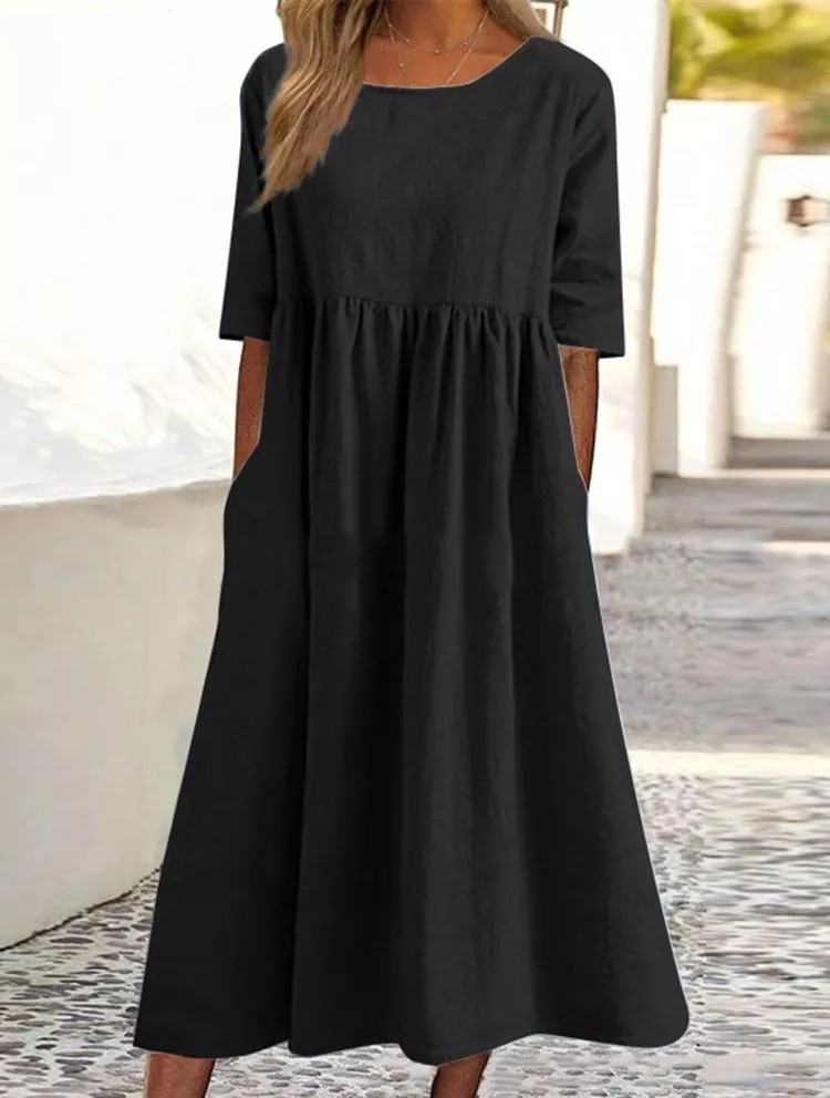 Cotton Linen 5-Quarter Sleeve Dress