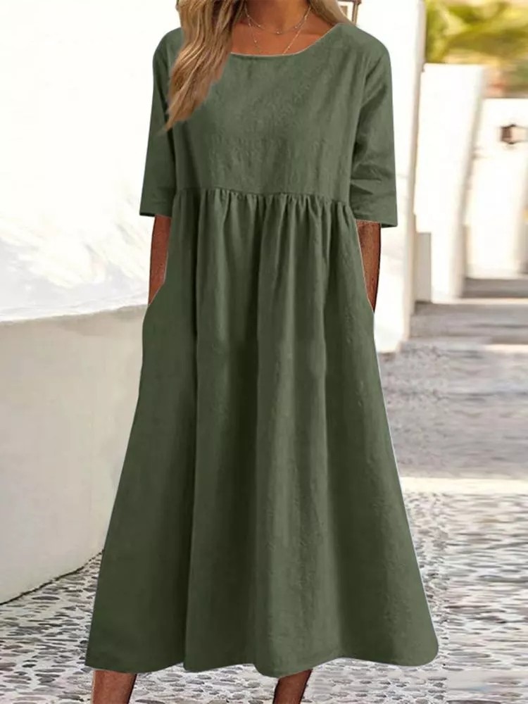 Cotton Linen 5-Quarter Sleeve Dress