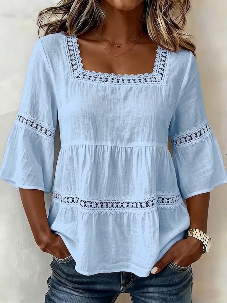 🔥 Women’s Boho Lace Trim Babydoll Blouse