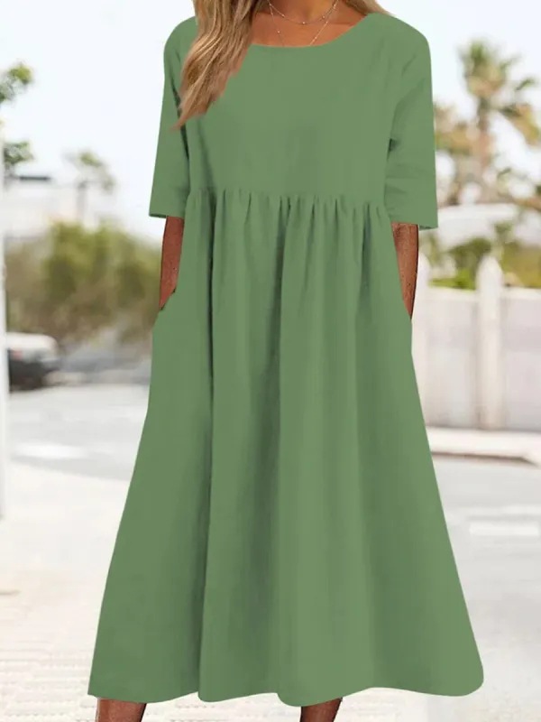 Cotton Linen 5-Quarter Sleeve Dress