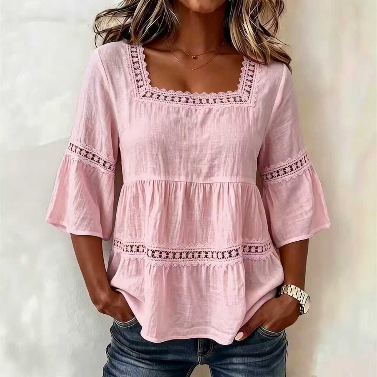 🔥 Women’s Boho Lace Trim Babydoll Blouse