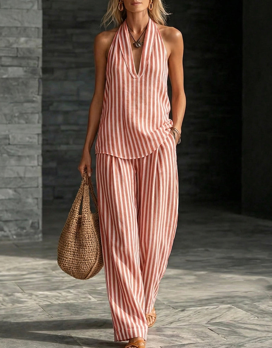 New Arrivals🔥Cozy Striped Cotton-linen Two-piece Set