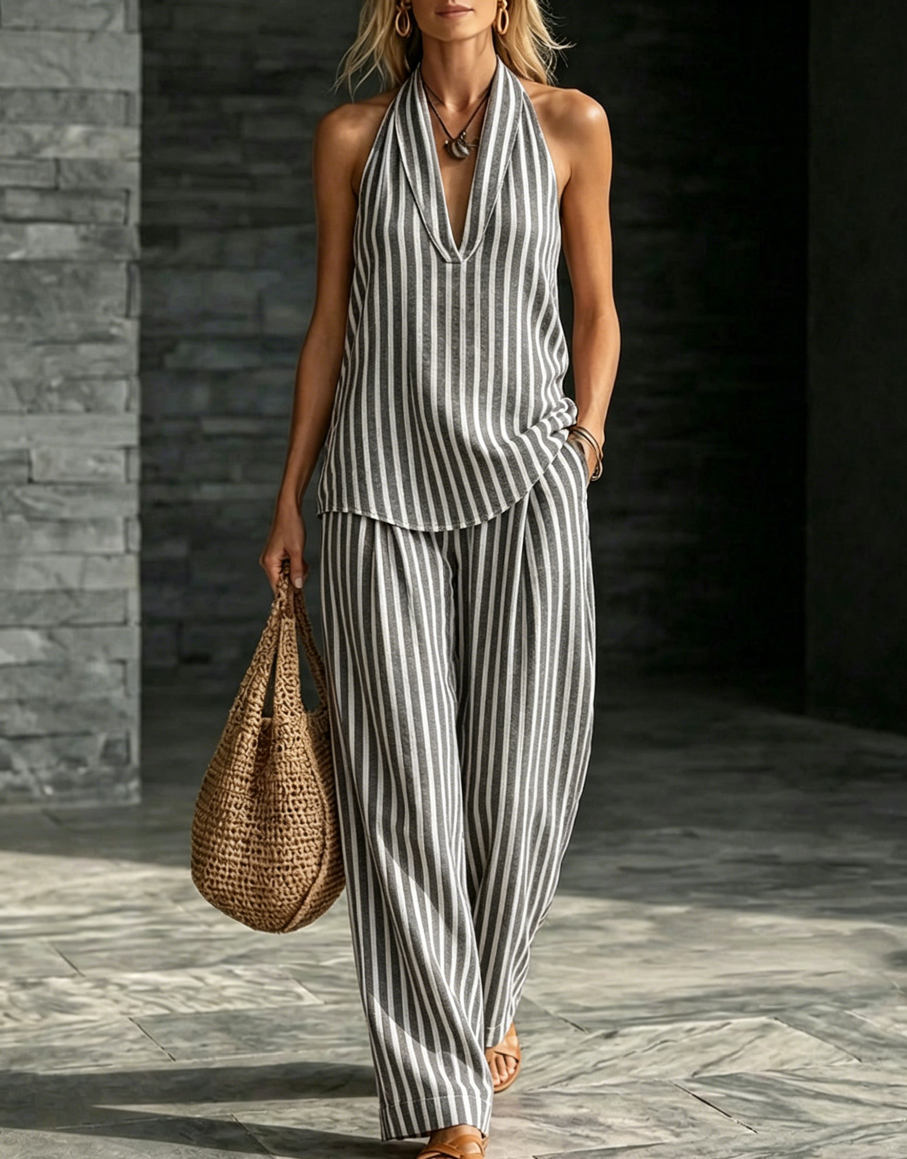New Arrivals🔥Cozy Striped Cotton-linen Two-piece Set