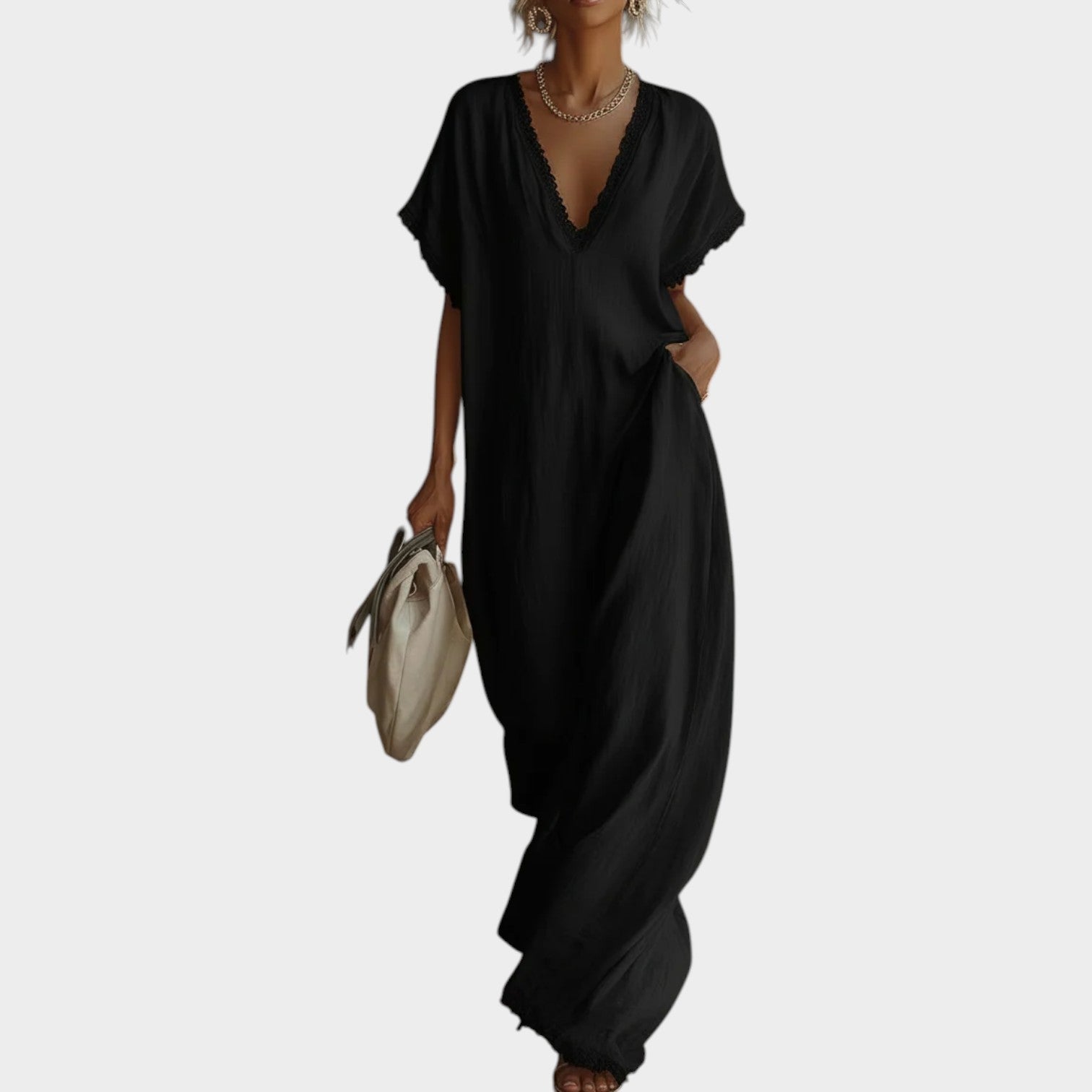 🌿New Linen🔥Deep V-Neck Maxi Dress