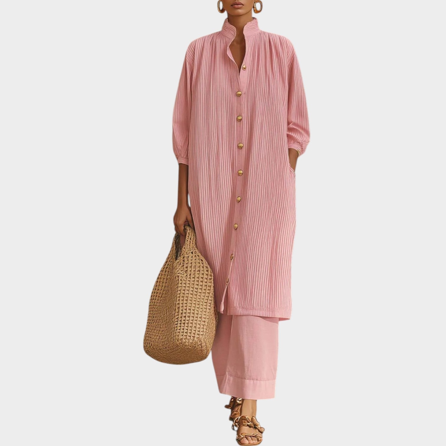 Button‑Down Tunic and Wide‑Leg Pant Set