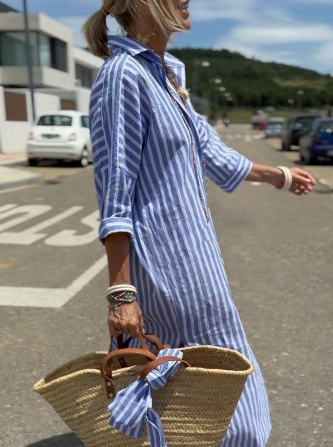 🎁This Week's Special Price $32.99💥Classic Striped Lace-Up Shirt Dress