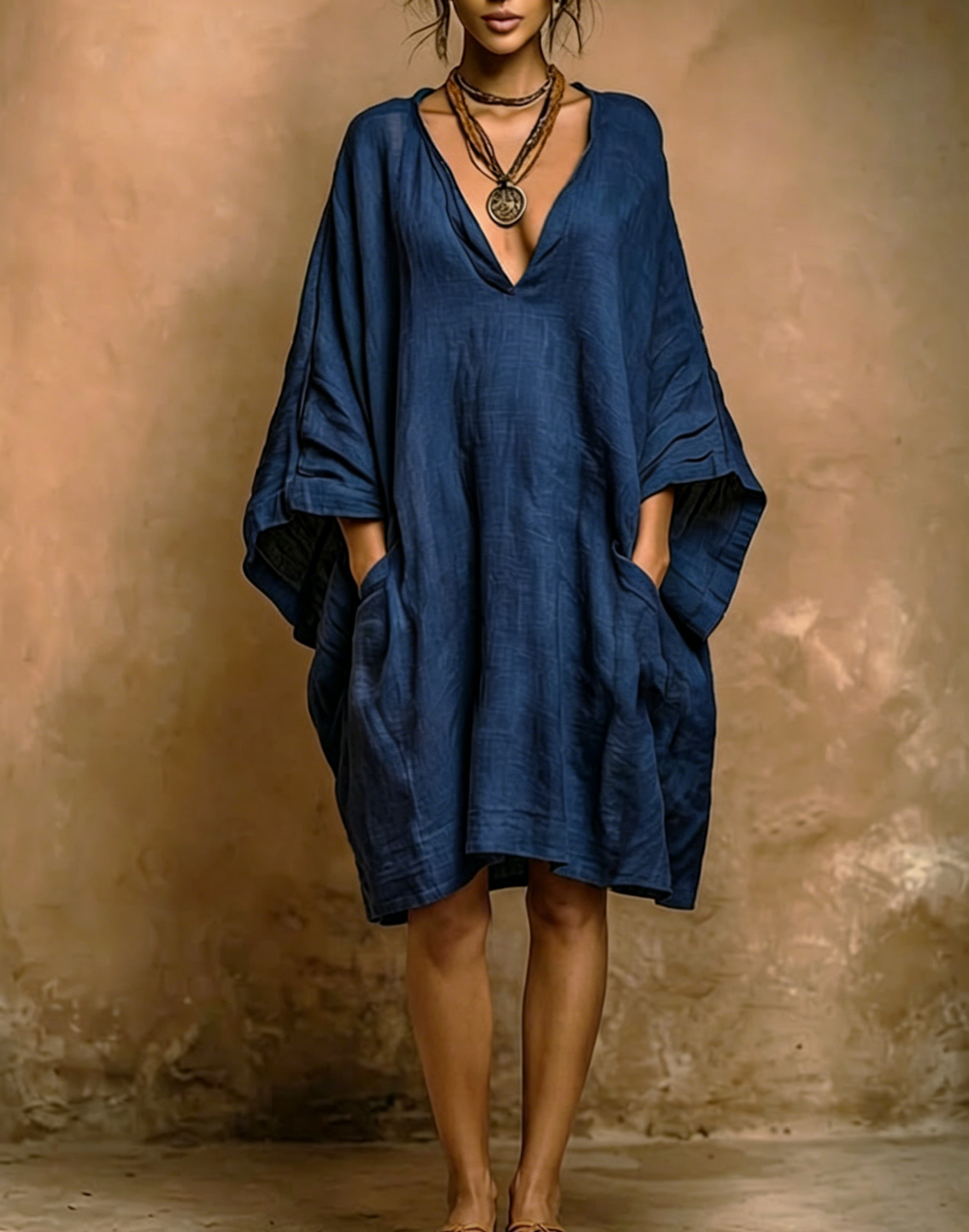 Loose-fit Casual Linen And Cotton Dress