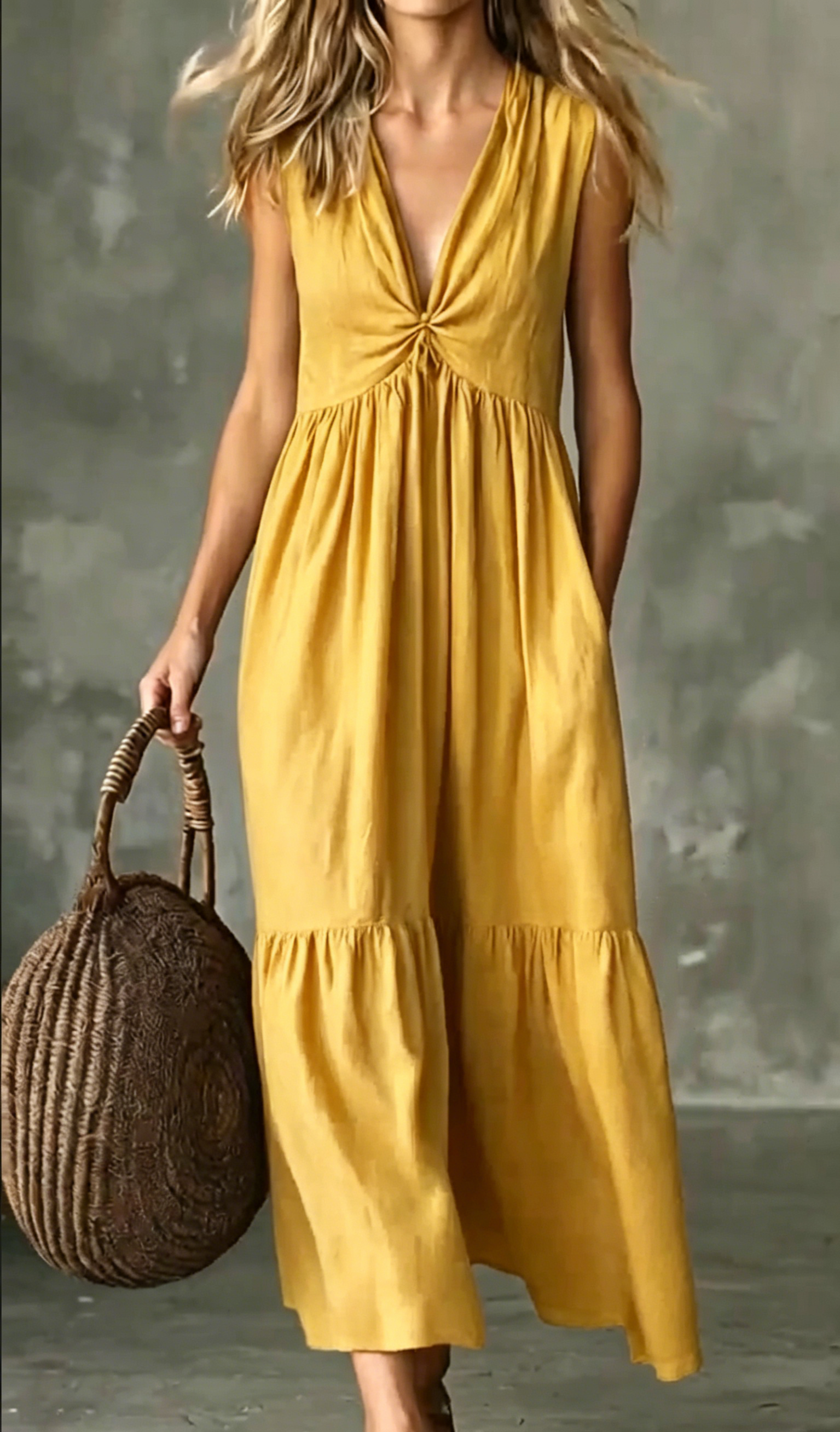 🌿New Linen🔥 Sleeveless Flowy Long Dress