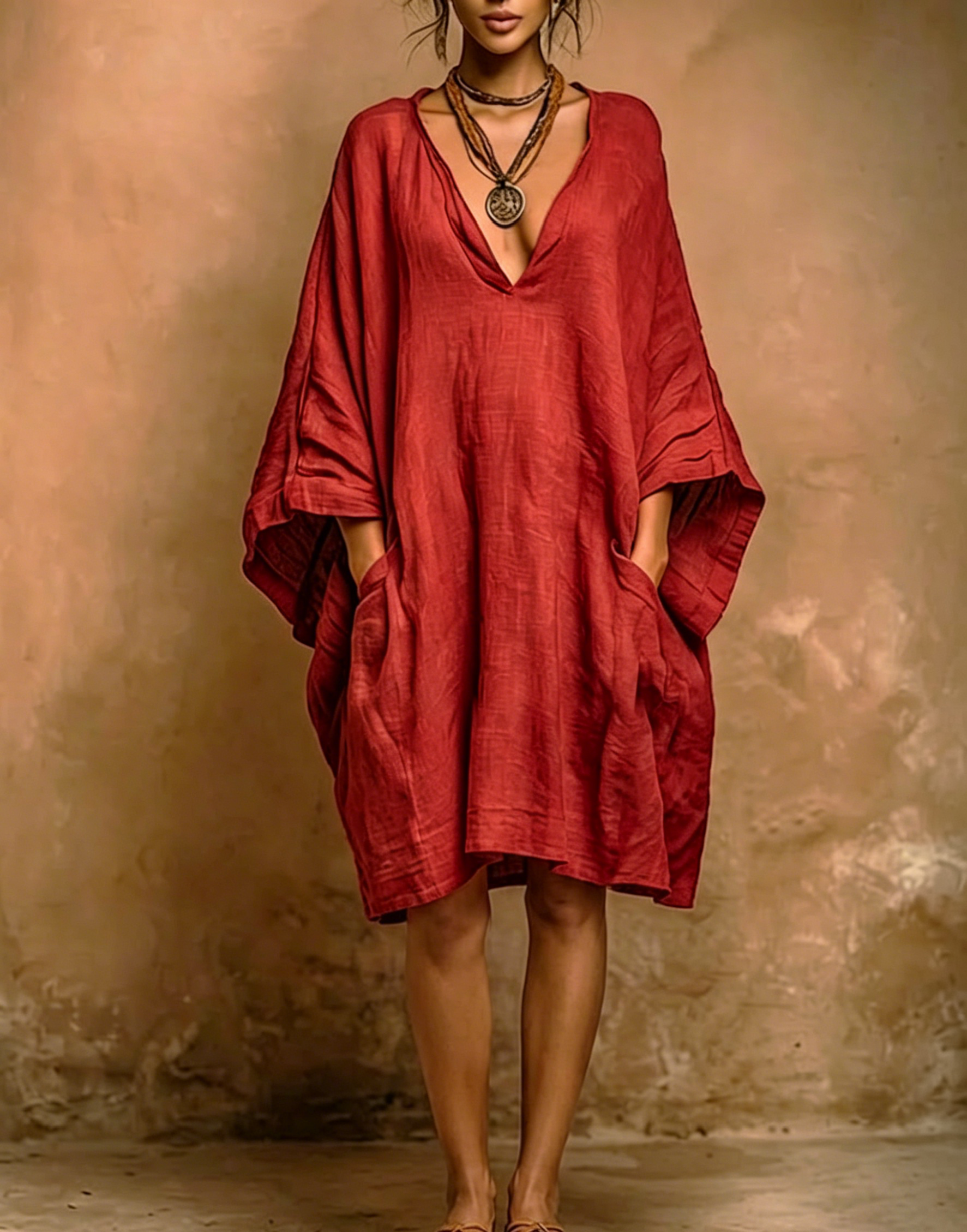 Loose-fit Casual Linen And Cotton Dress