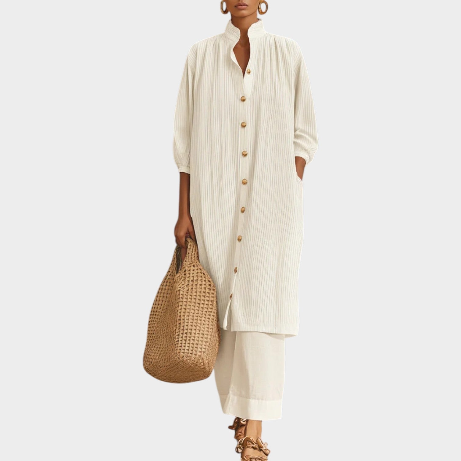 Button‑Down Tunic and Wide‑Leg Pant Set